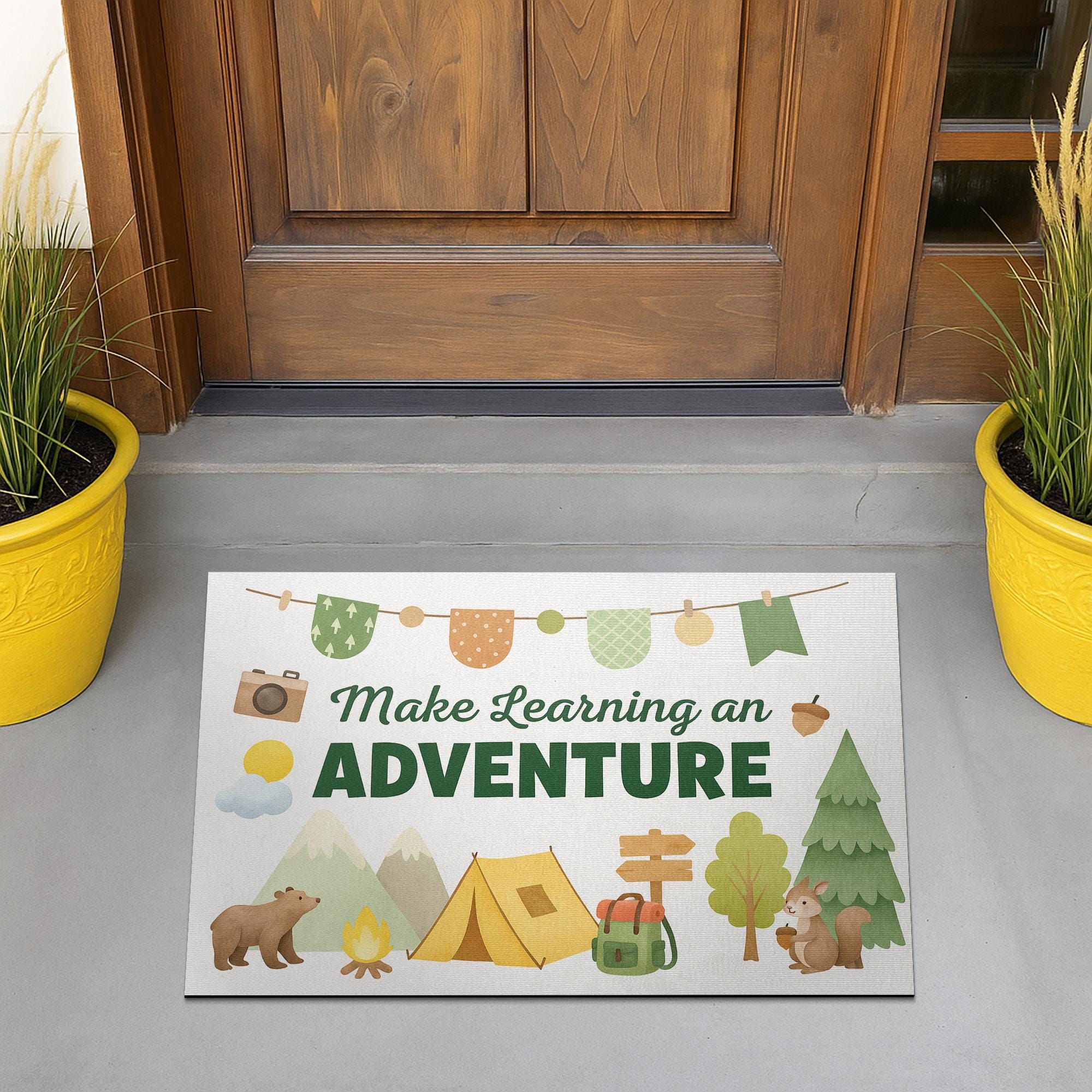 Make Learning an Adventure Doormat, Camping Theme Classroom Rug, Nature Explorer Teacher Mat, Back to School Door Decor, School Decor