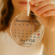 Custom Wedding Date Calendar Ornament, Personalized Acrylic Keepsake with Names & Heart, Married Gift, Engagement or Anniversary Decor