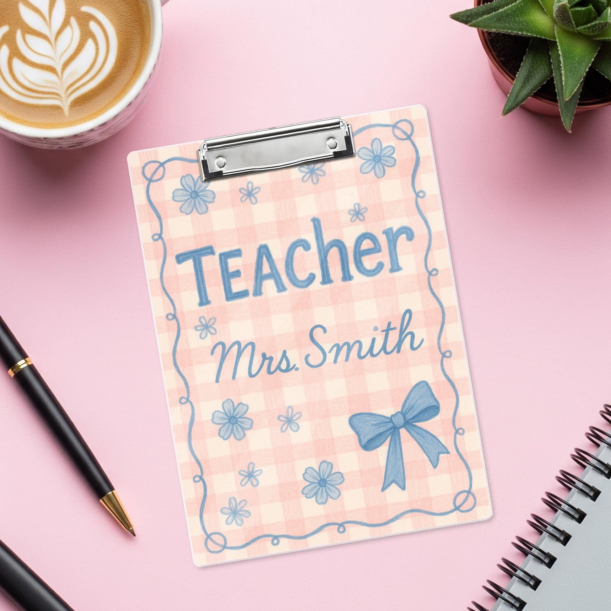 Custom Teacher Clipboard, Personalized Gingham Floral Clipboard, Cute Bow Design, Back to School Gift for Classroom Organization