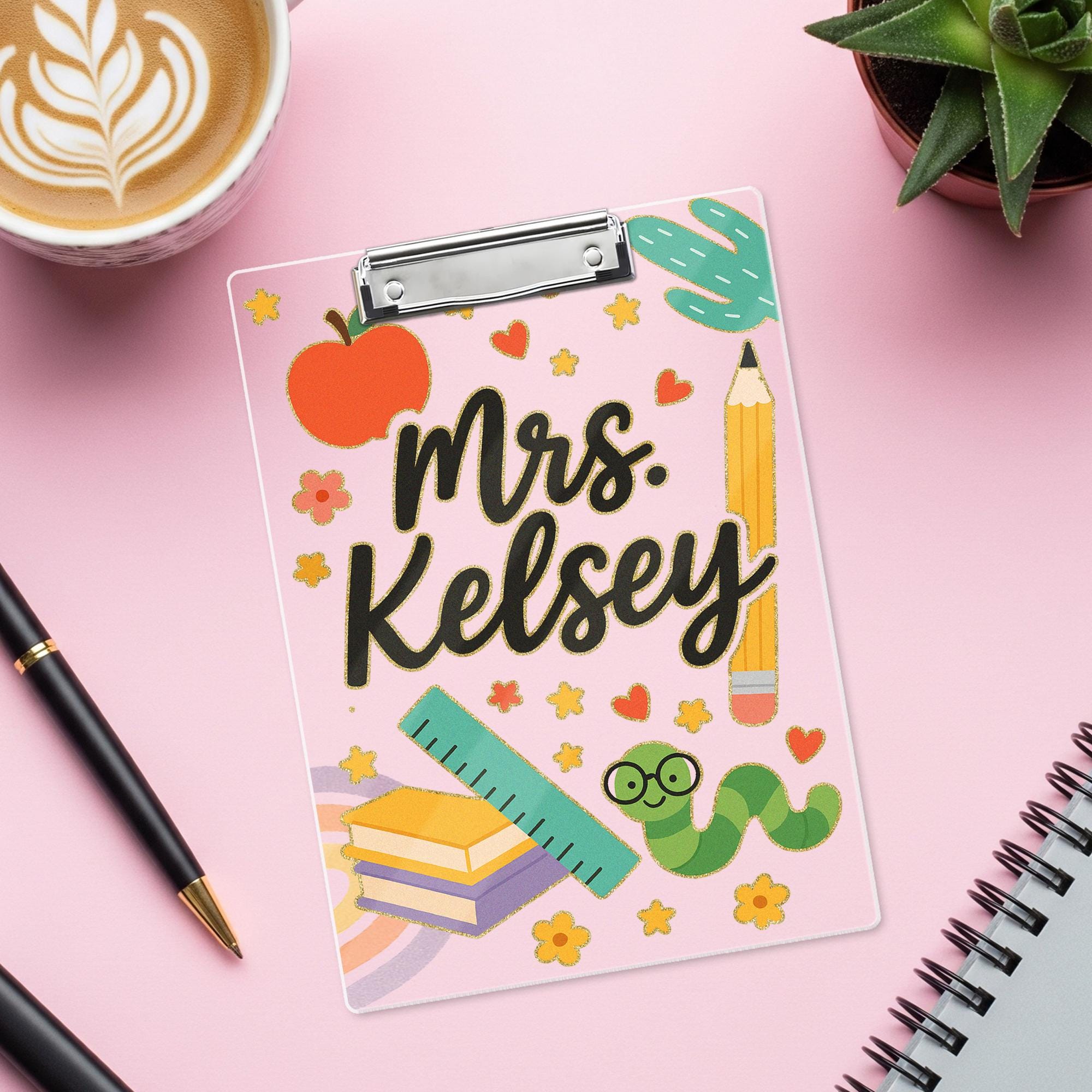 Personalized Teacher Clipboard, Custom Name Clipboard for Classroom, Cute School Supplies Design, Back to School Gift for Educators