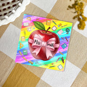 Custom Teacher Name Apple Coaster – Rainbow Classroom Decor Gift for Mrs. Smith, Personalized Back to School Teacher Appreciation