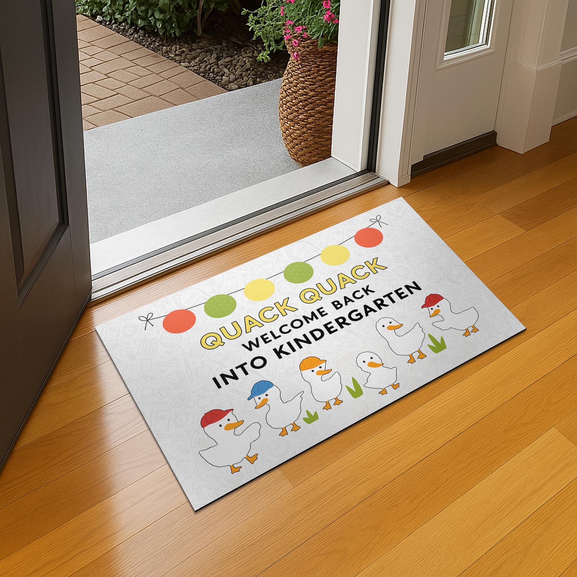 Quack Quack Welcome Back Doormat, Cute Duck Kindergarten Classroom Rug, Back to School Entry Mat, Teacher Door Decor, School Doormat