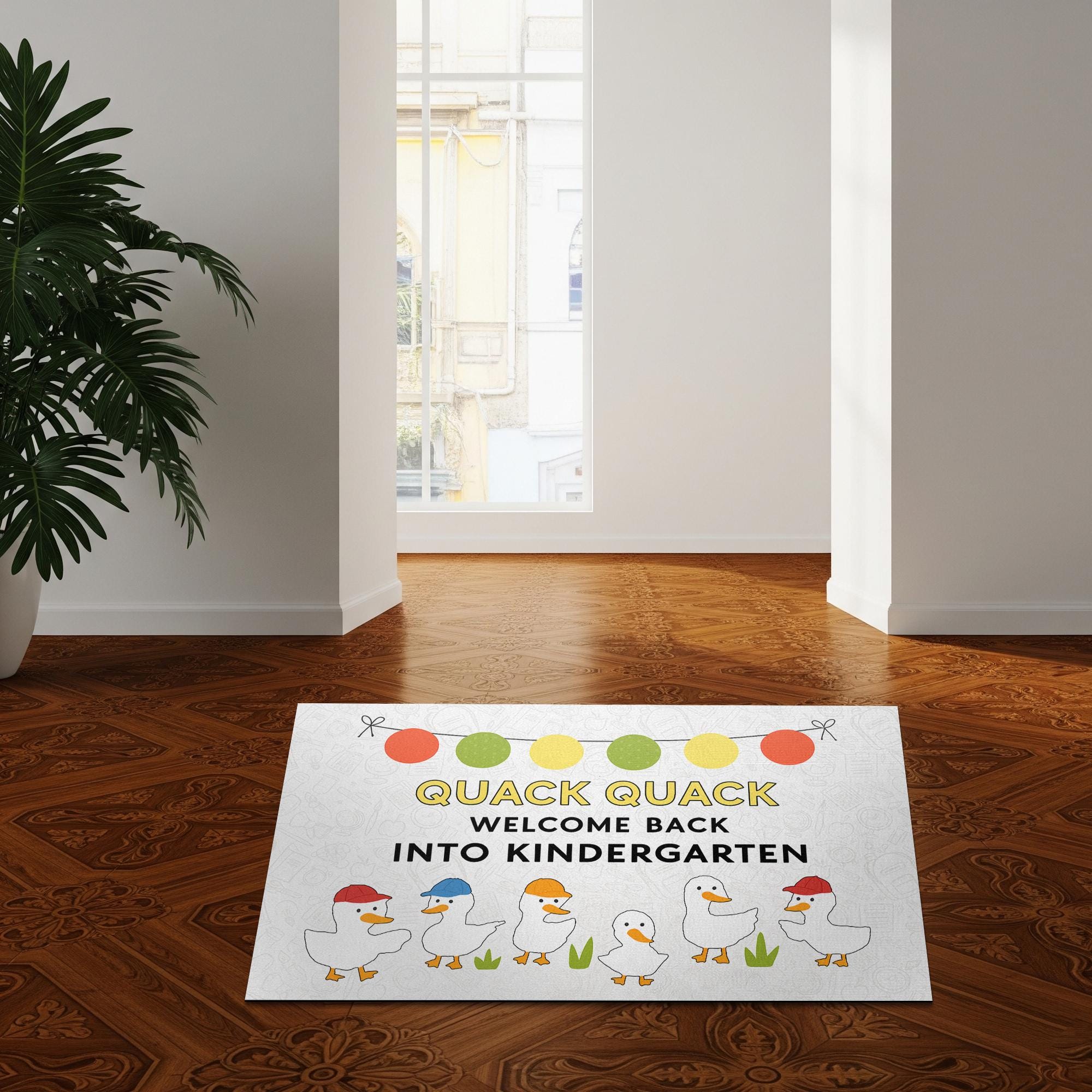 Quack Quack Welcome Back Doormat, Cute Duck Kindergarten Classroom Rug, Back to School Entry Mat, Teacher Door Decor, School Doormat