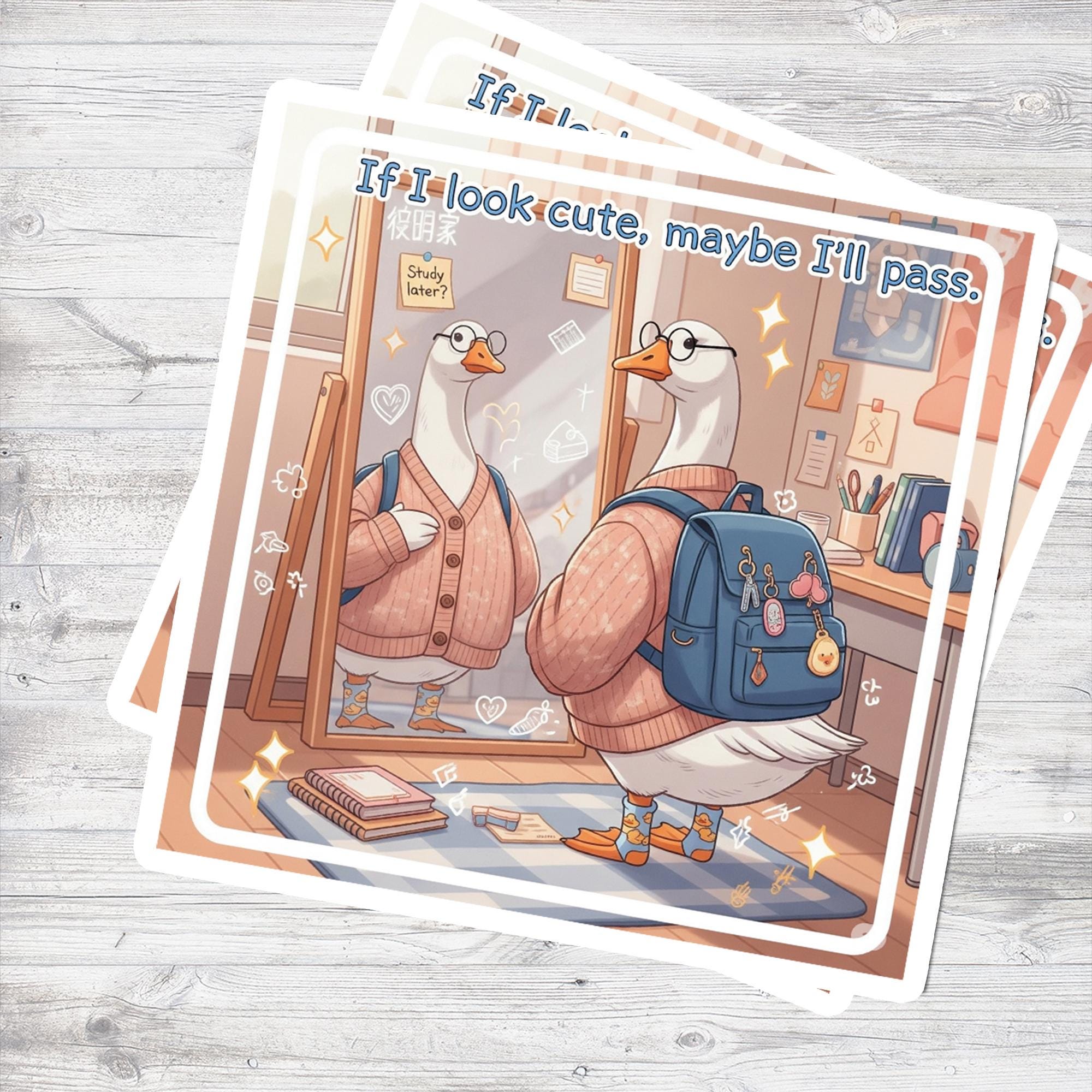 Cute Back to School Goose Sticker – Funny Student Animal Vinyl Sticker – Study Motivation, Kawaii Aesthetic, Laptop or Journal Decal