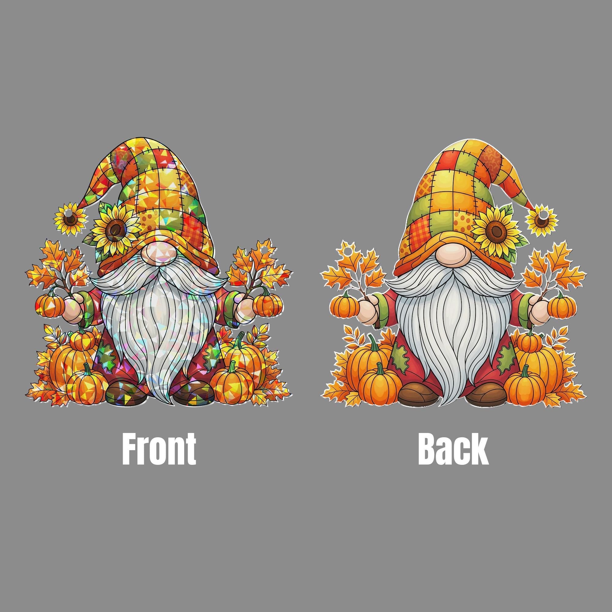 Autumn Gnome Acrylic Window Hanging | Fall Pumpkin Decor with Sunflower and Leaves | Cute Seasonal Gnome Art | Fall Home Window Accent
