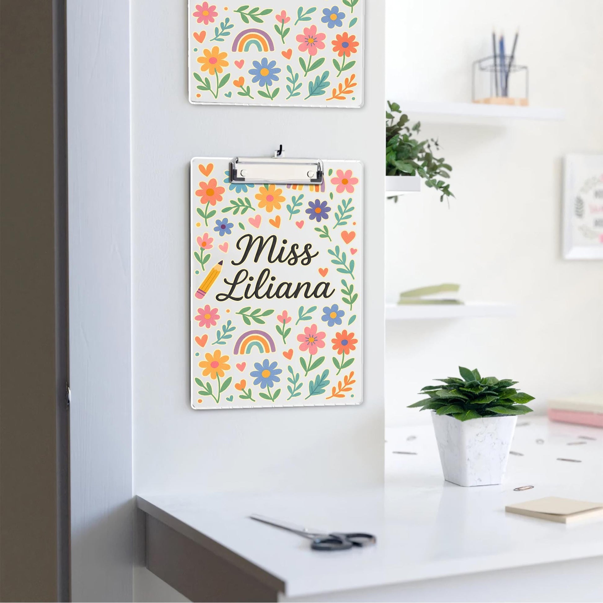Personalized Teacher Clipboard, Custom Floral Clipboard with Name, Back to School Gift, Cute Rainbow Classroom Organizer