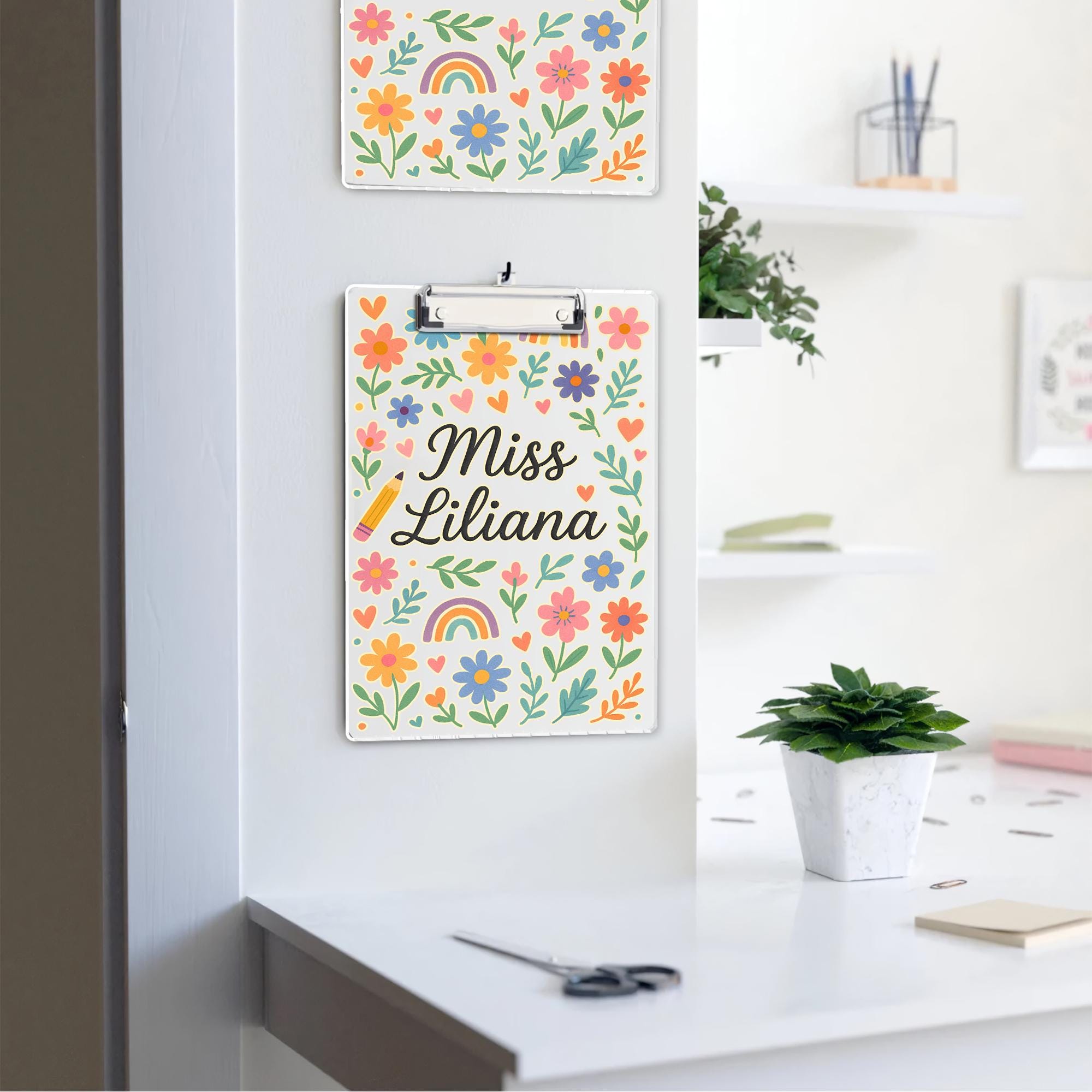 Personalized Teacher Clipboard, Custom Floral Clipboard with Name, Back to School Gift, Cute Rainbow Classroom Organizer