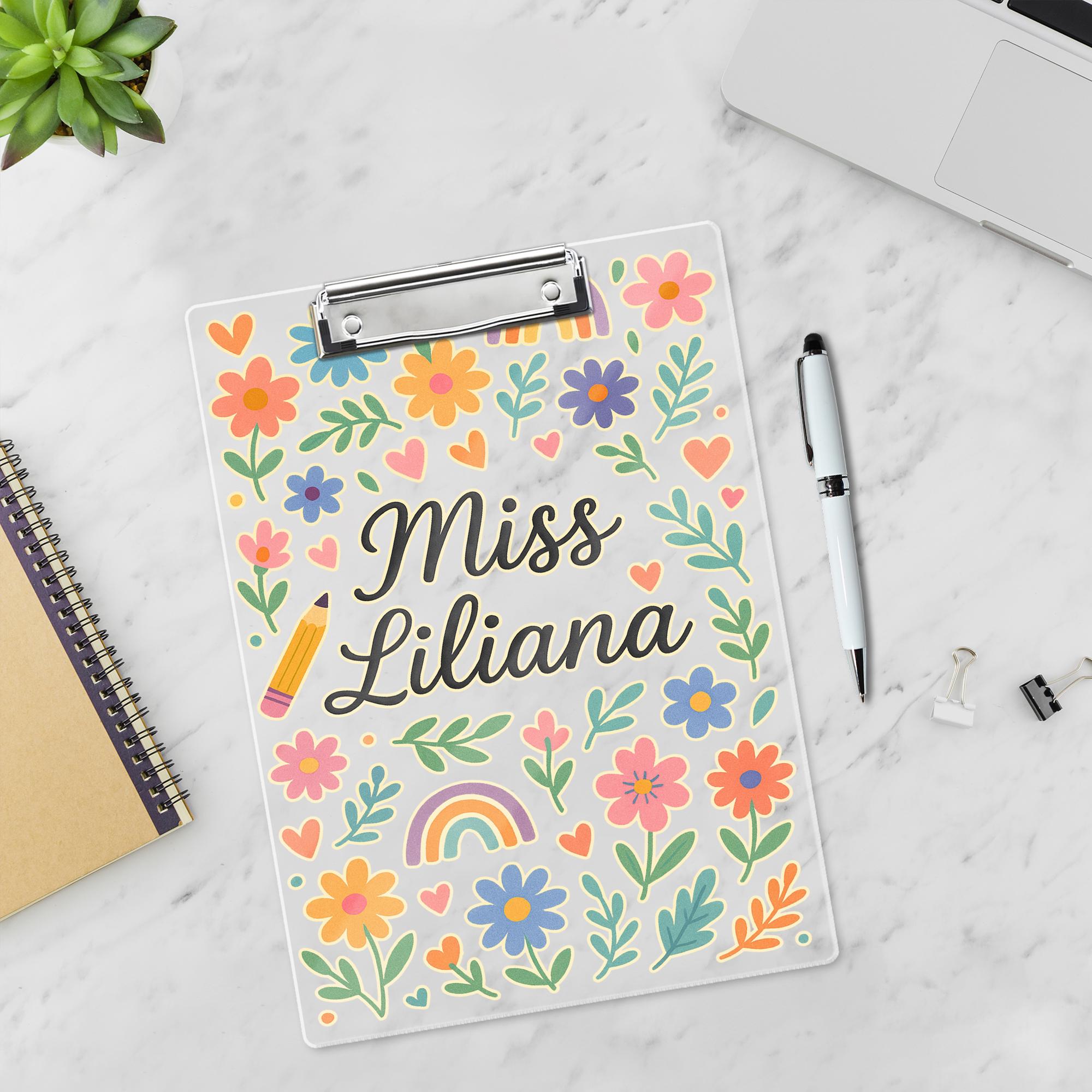 Personalized Teacher Clipboard, Custom Floral Clipboard with Name, Back to School Gift, Cute Rainbow Classroom Organizer