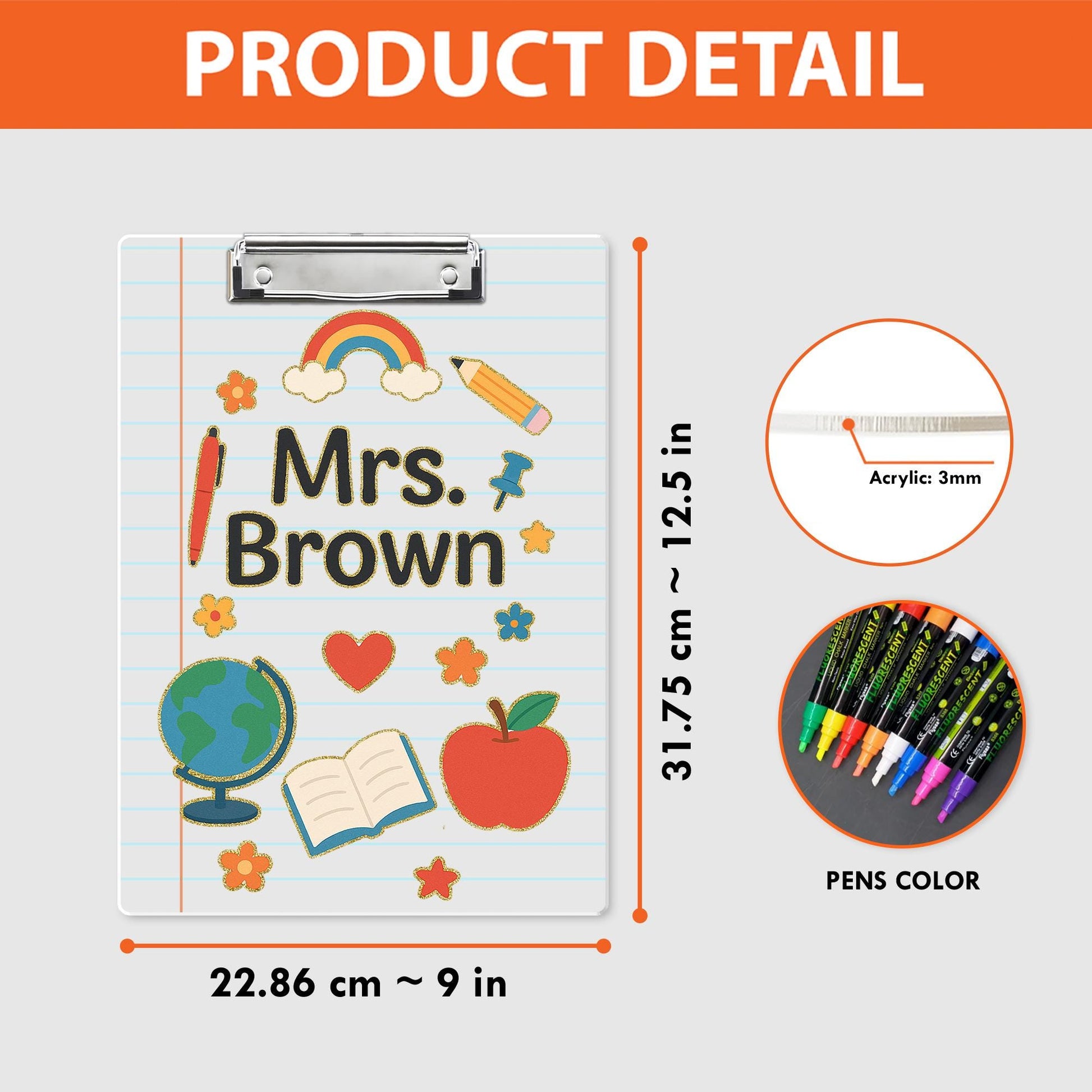 Personalized Teacher Clipboard, Back to School Clipboard with Name, Cute Classroom Supplies Design, Custom Educator Gift
