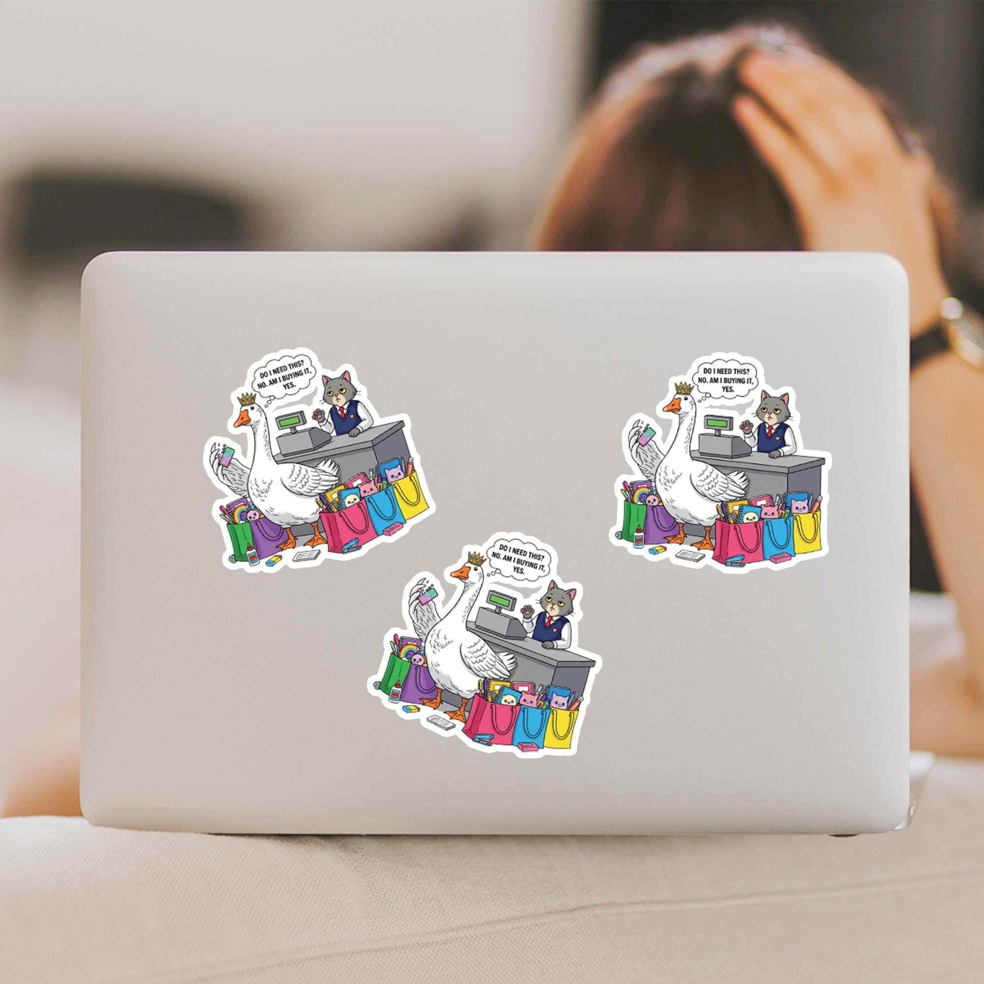 Funny Goose Shopping Sticker – Back to School Stationery Humor Vinyl Decal – Impulse Buy Goose Gift for Students