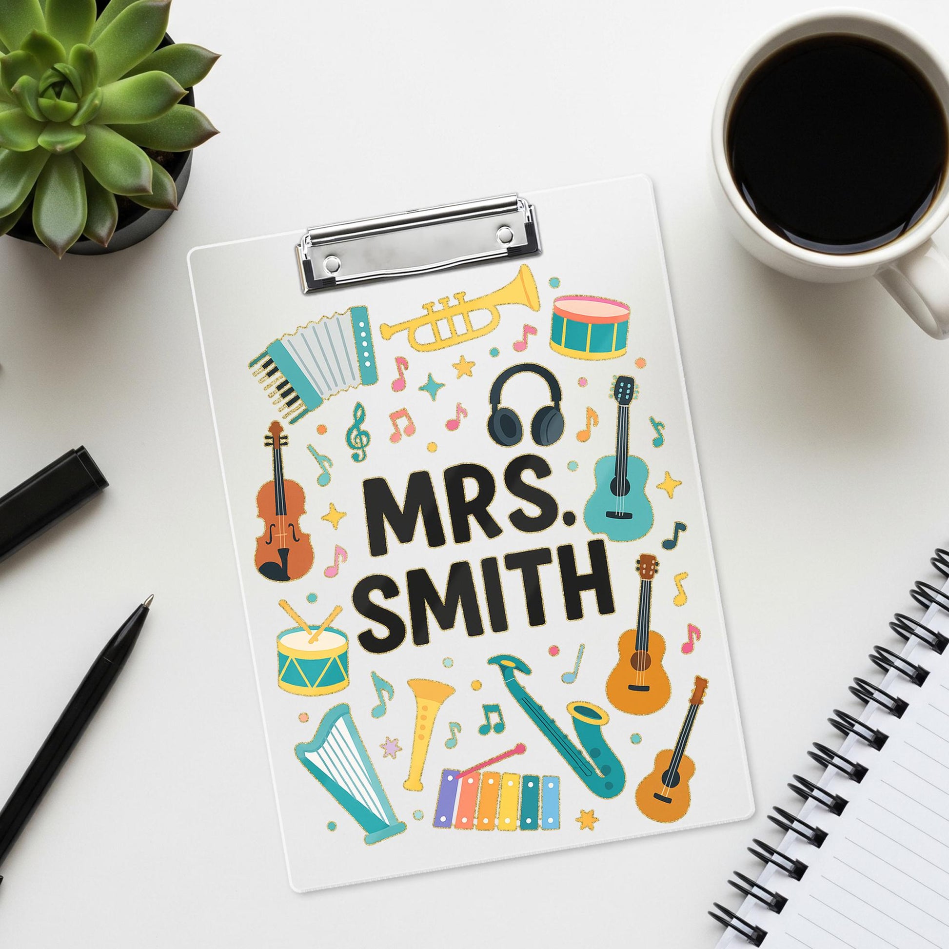 Custom Music Teacher Clipboard, Personalized Back to School Gift, Instrument Design Clipboard, Classroom Supply for Educators