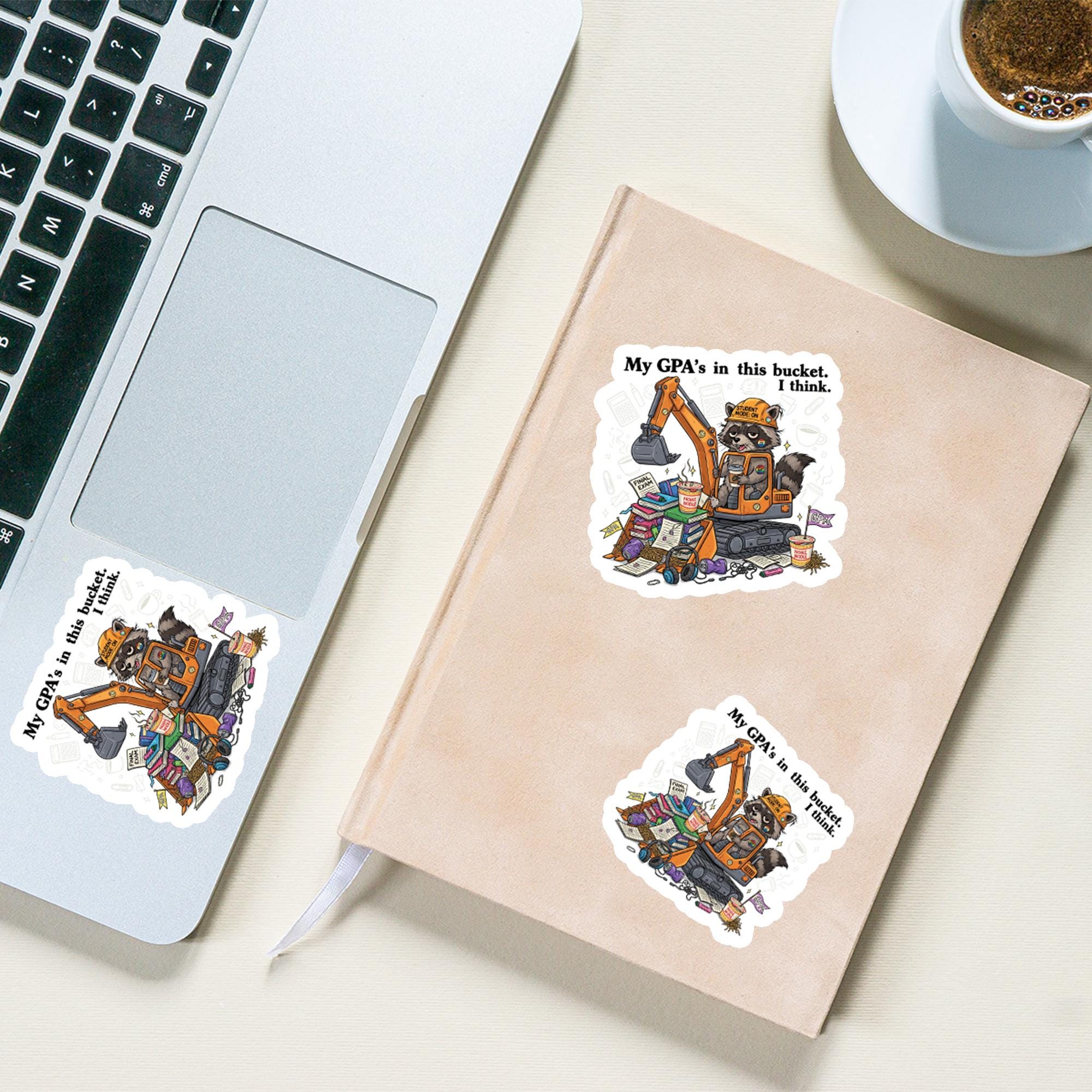 Funny GPA Student Sticker – Exhausted Raccoon Finals Humor Decal – College Study Meme Gift for Students