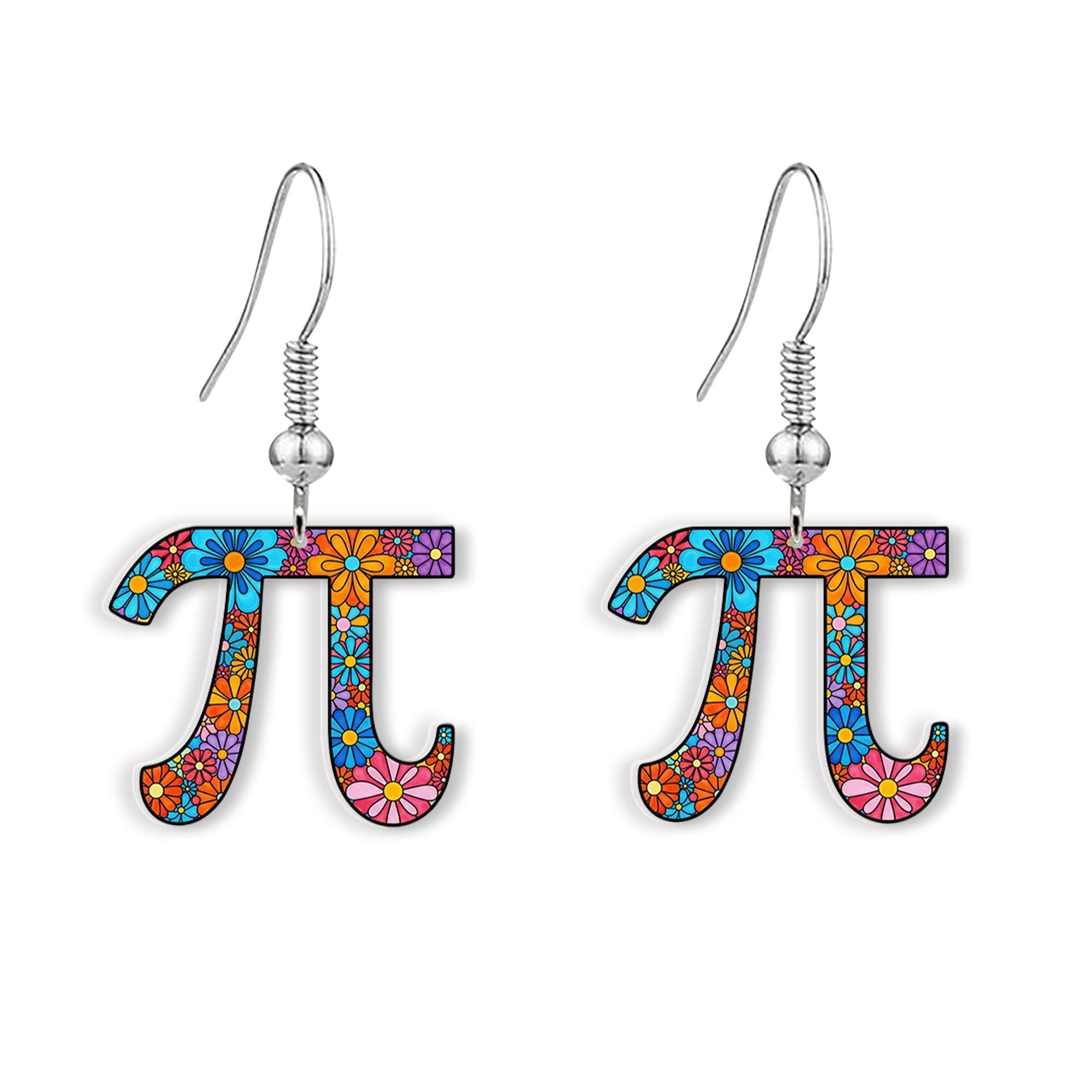 Pi Symbol Earrings, Math Teacher Gift, Flower Pattern Jewelry, Geek Chic Earrings, Pi Day Gift, Nerdy Teacher Accessory