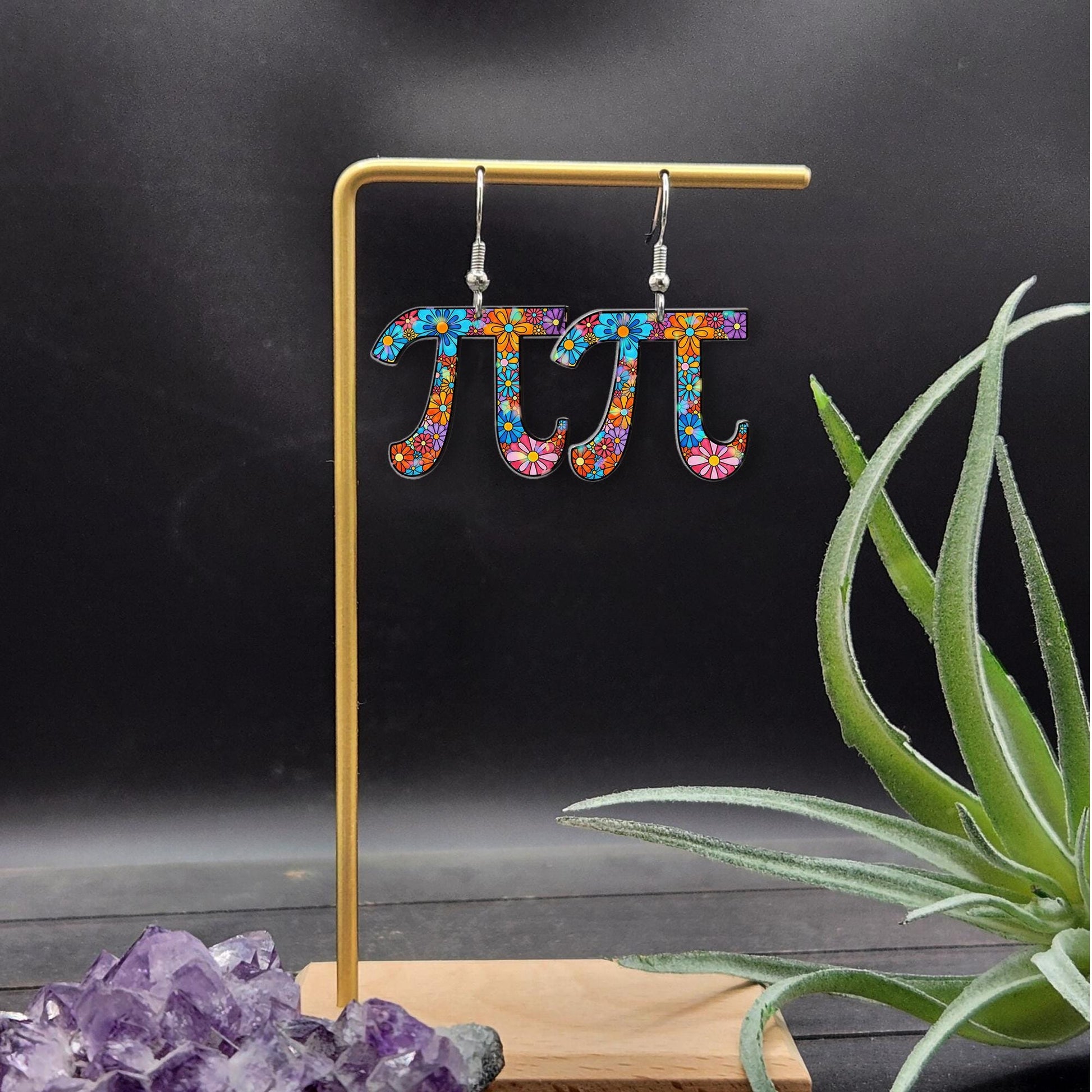 Pi Symbol Earrings, Math Teacher Gift, Flower Pattern Jewelry, Geek Chic Earrings, Pi Day Gift, Nerdy Teacher Accessory