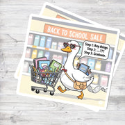 Funny Back to School Goose Sticker – Cute School Supplies Duck with Cart – Graduation Gift for Students & Teachers