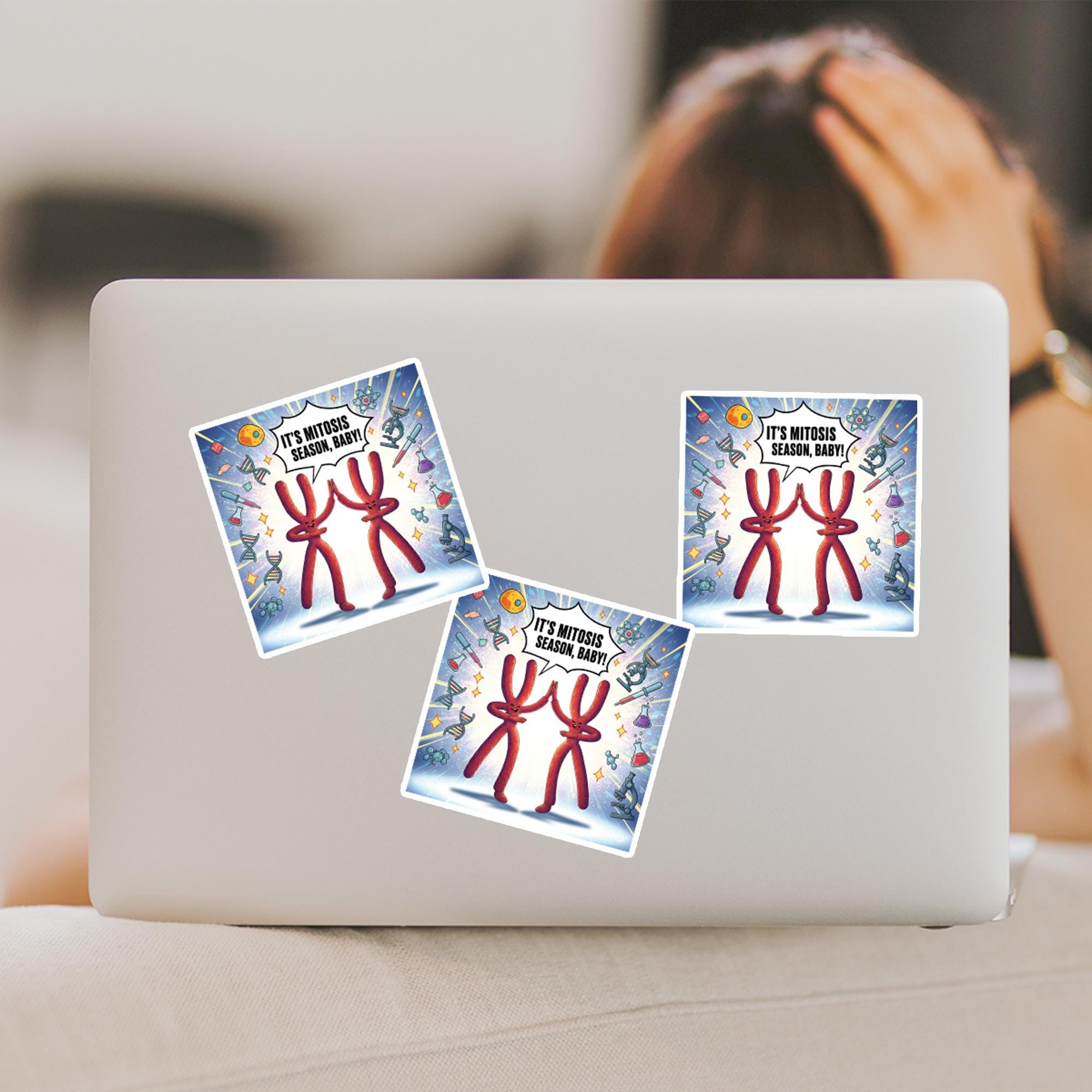 Funny Mitosis Sticker – Science Humor Chromosome Art – Biology Teacher Gift – Cute Nerdy Back to School Sticker