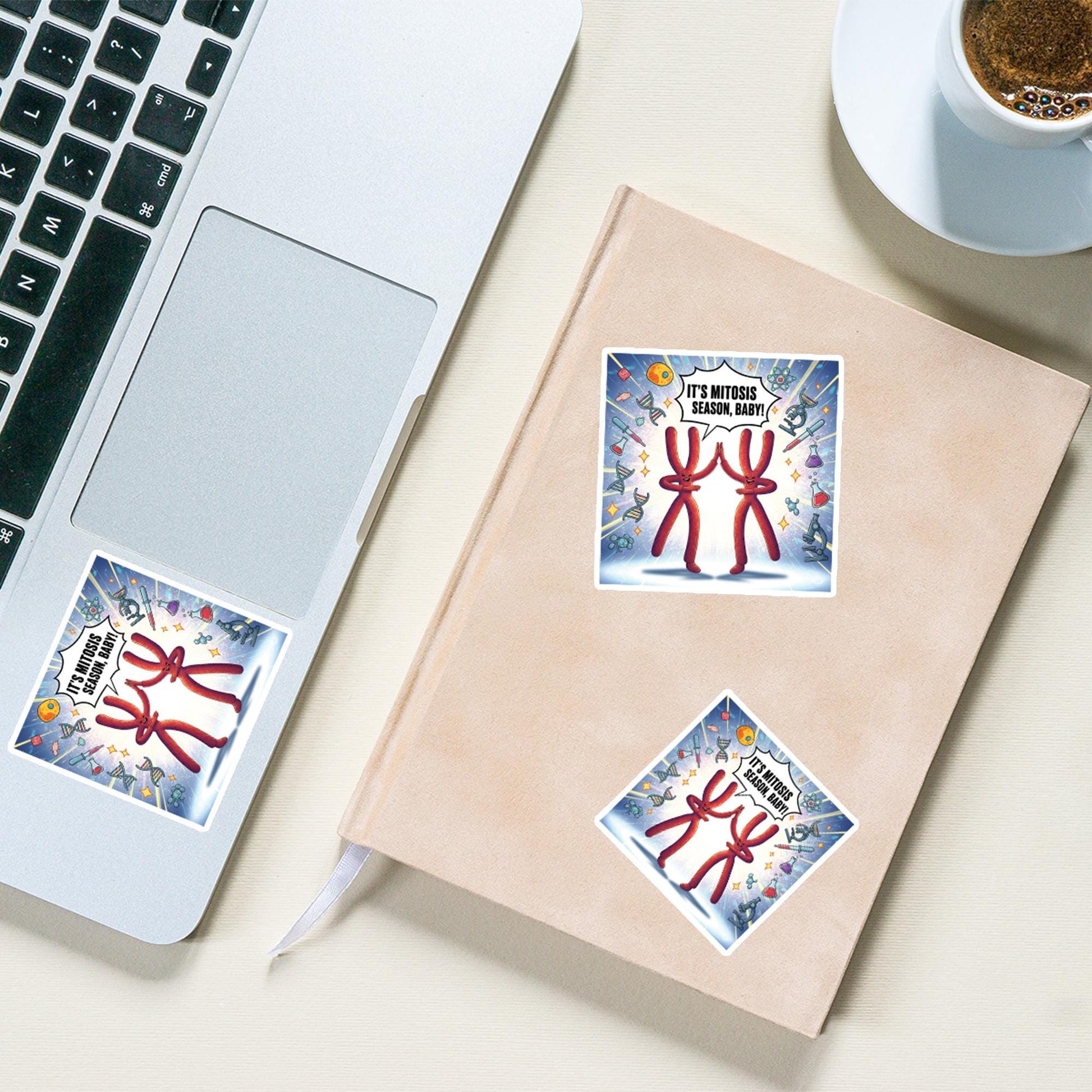 Funny Mitosis Sticker – Science Humor Chromosome Art – Biology Teacher Gift – Cute Nerdy Back to School Sticker