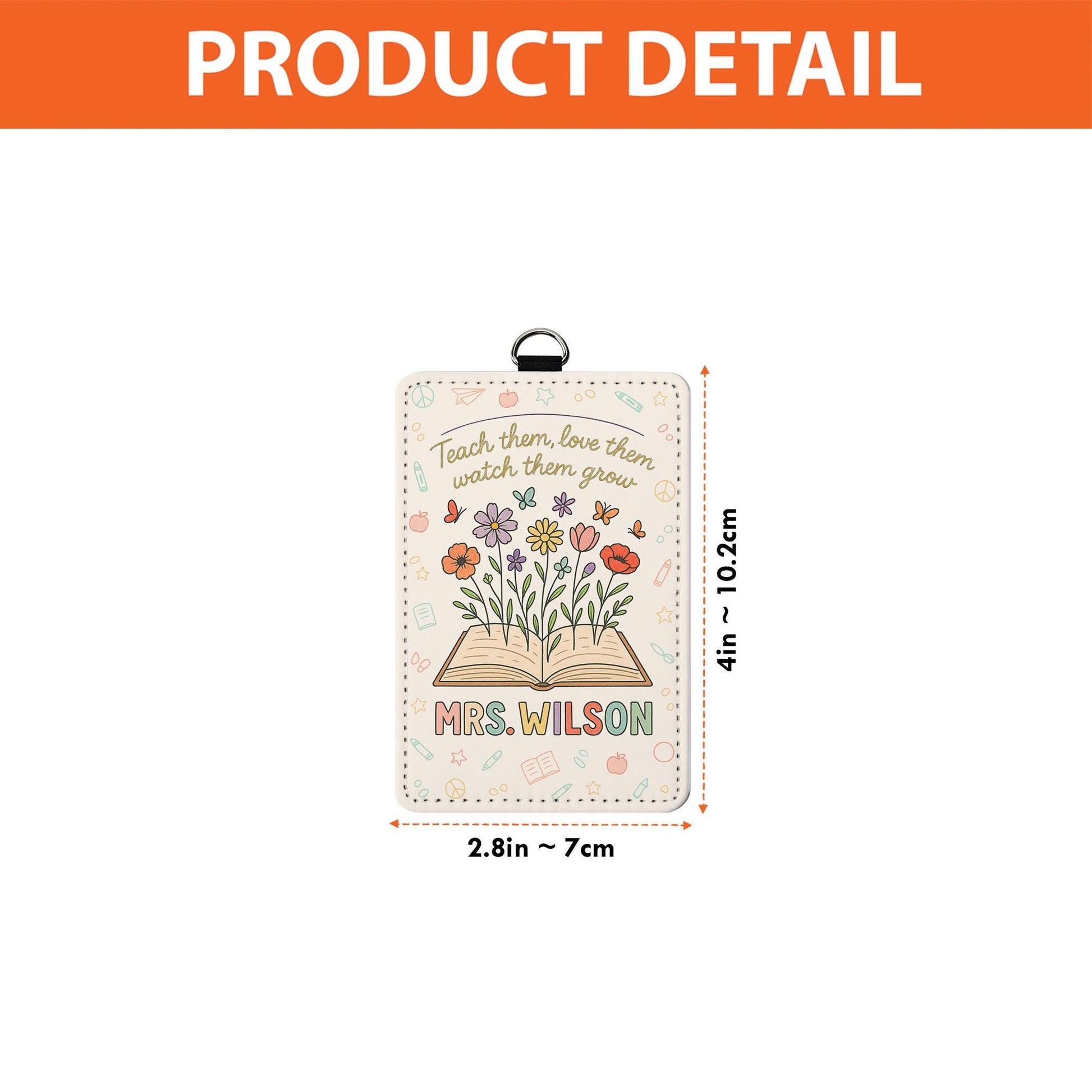 Teach Love Grow Badge Holder, Personalized Teacher ID Tag, Floral Leather Lanyard, Custom Back to School Gift for Educators