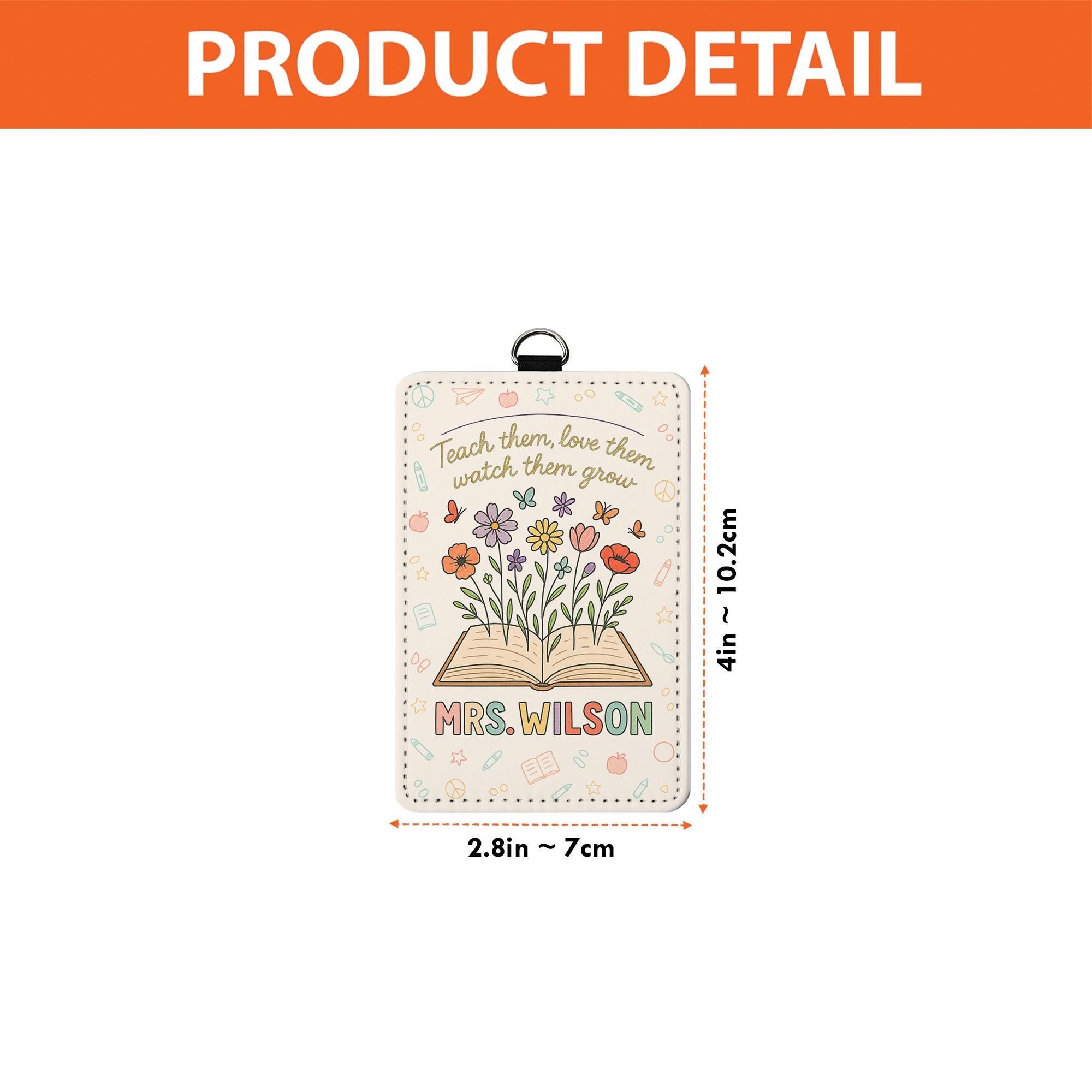 Teach Love Grow Badge Holder, Personalized Teacher ID Tag, Floral Leather Lanyard, Custom Back to School Gift for Educators