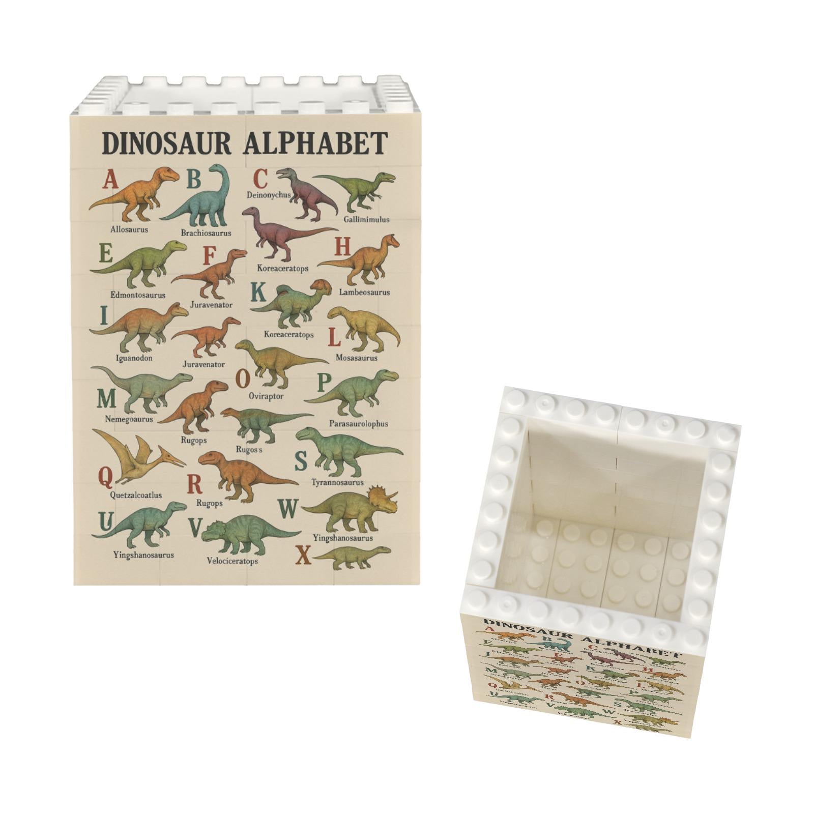 Dinosaur Alphabet Pencil Holder - Building Brick Desk Organizer - Kids Back to School Gift - Dino Classroom Decor Learning Gift for Teacher