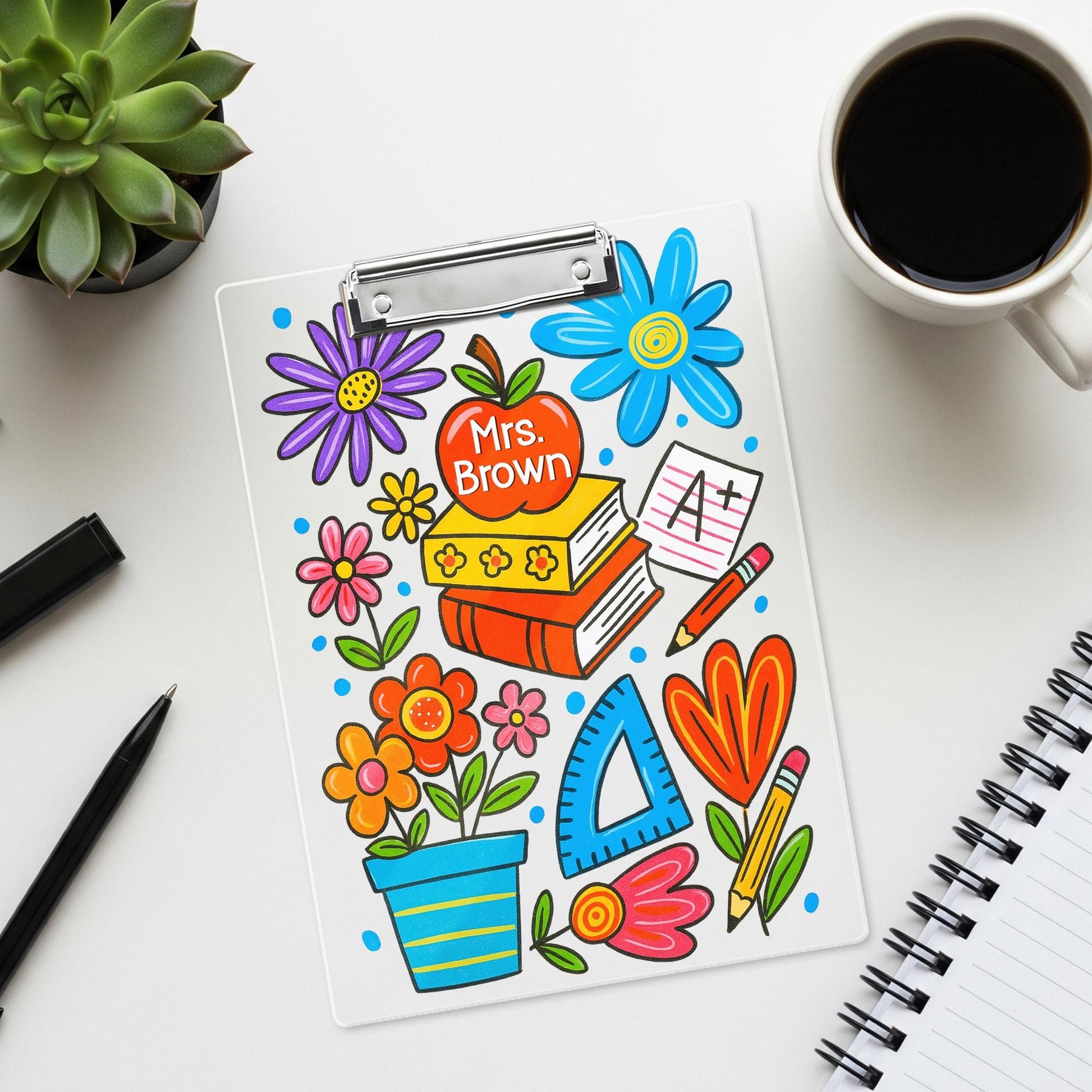 Personalized Teacher Clipboard, Colorful Floral Classroom Supplies Design, Custom Gift for Back to School or Appreciation Gift for Teachers