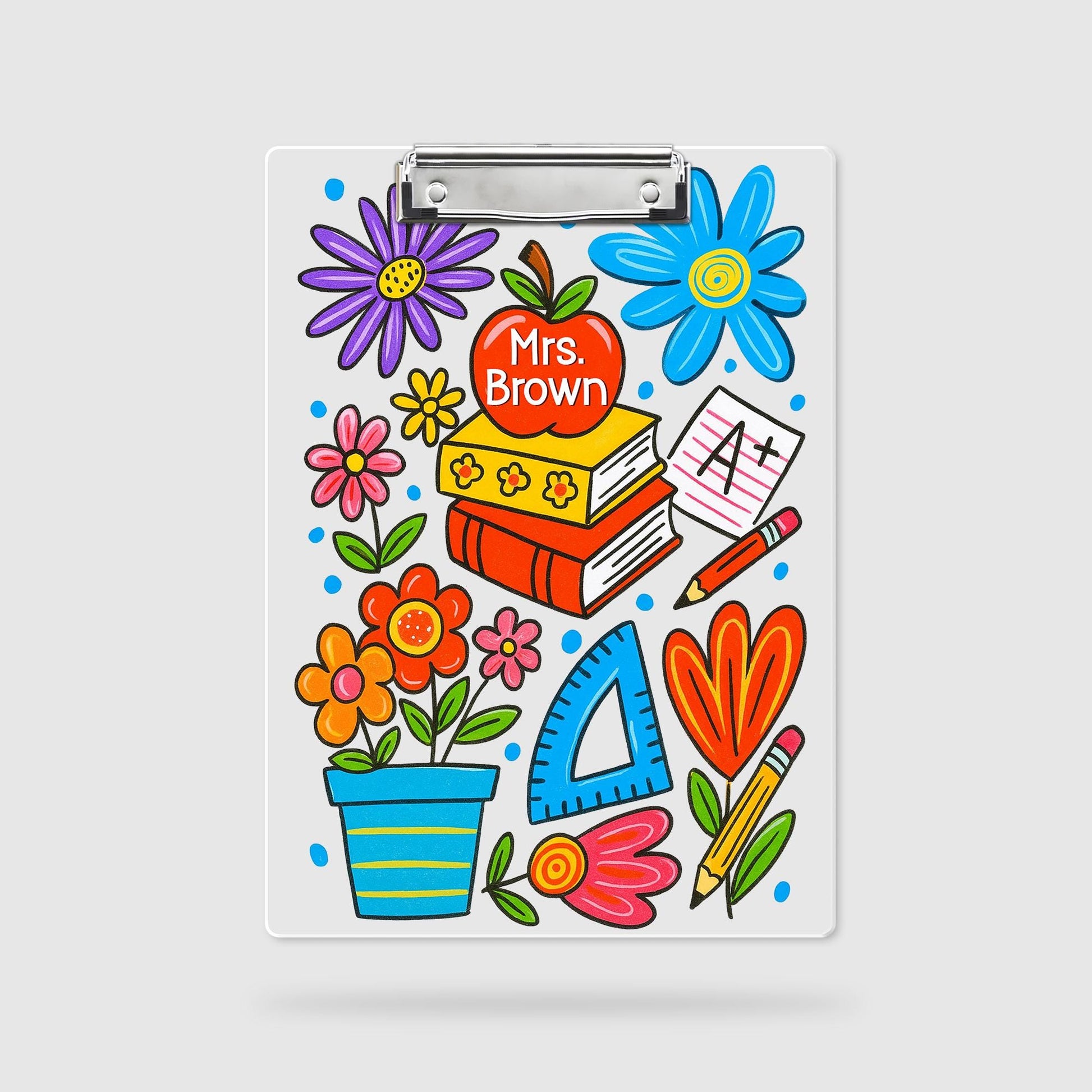 Personalized Teacher Clipboard, Colorful Floral Classroom Supplies Design, Custom Gift for Back to School or Appreciation Gift for Teachers