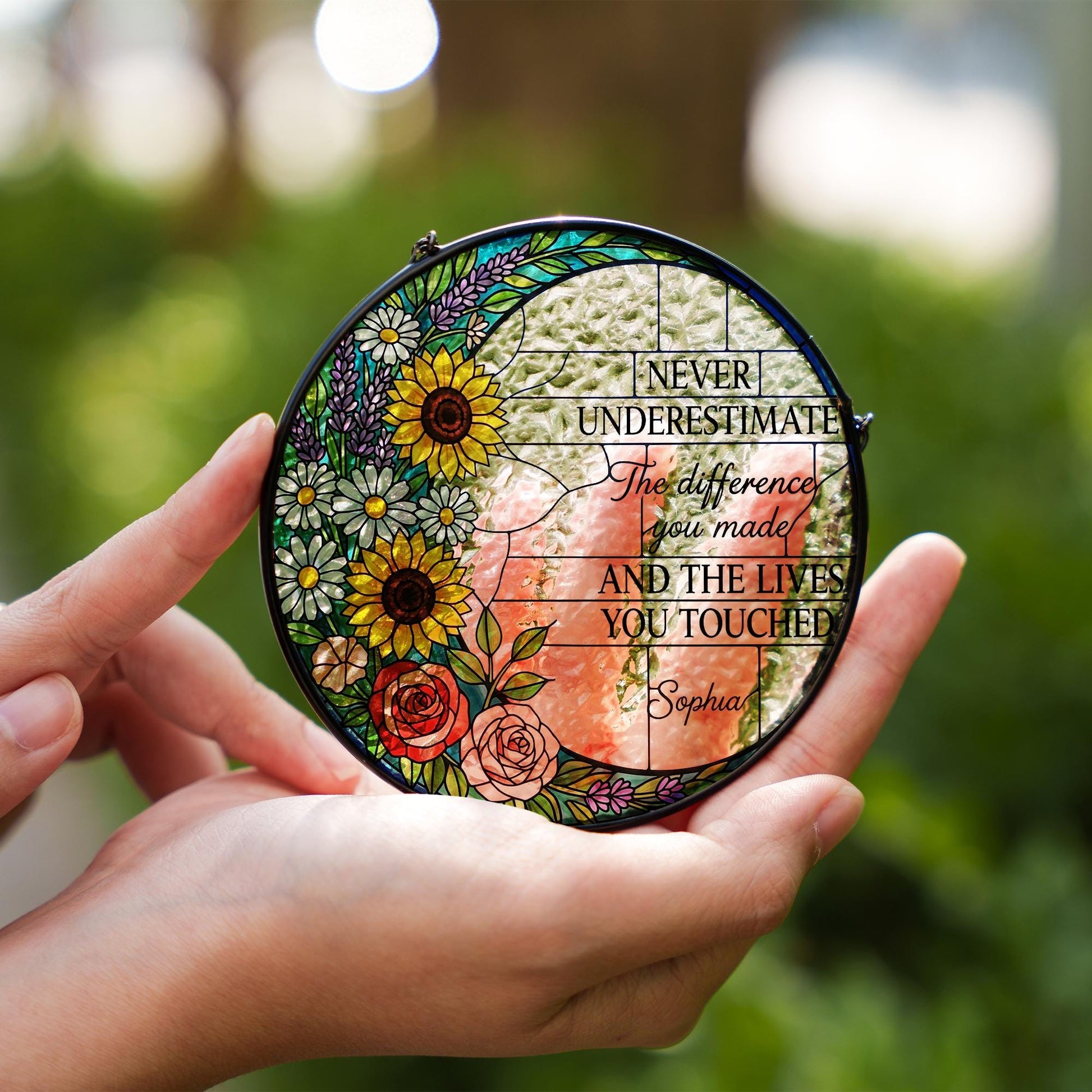 Personalized Retirement Glass Suncatcher Gift, Floral Glass Hanging Decor, Thank You Keepsake for Teacher or Coworker