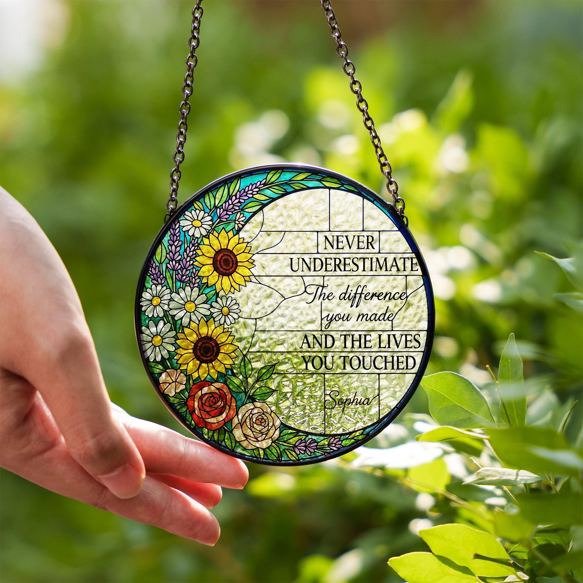 Personalized Retirement Glass Suncatcher Gift, Floral Glass Hanging Decor, Thank You Keepsake for Teacher or Coworker