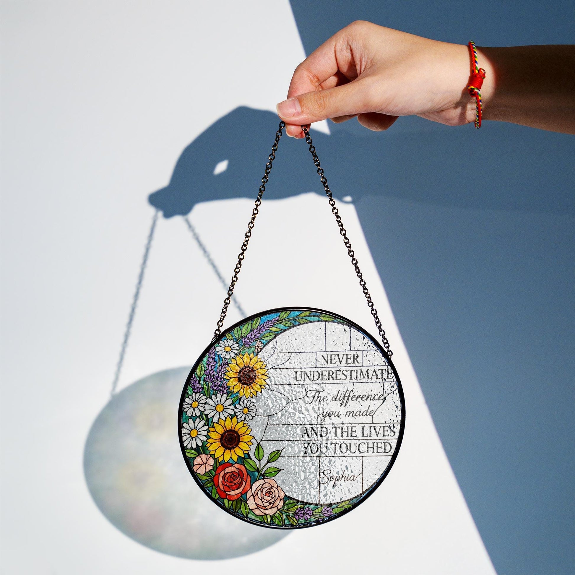 Personalized Retirement Glass Suncatcher Gift, Floral Glass Hanging Decor, Thank You Keepsake for Teacher or Coworker