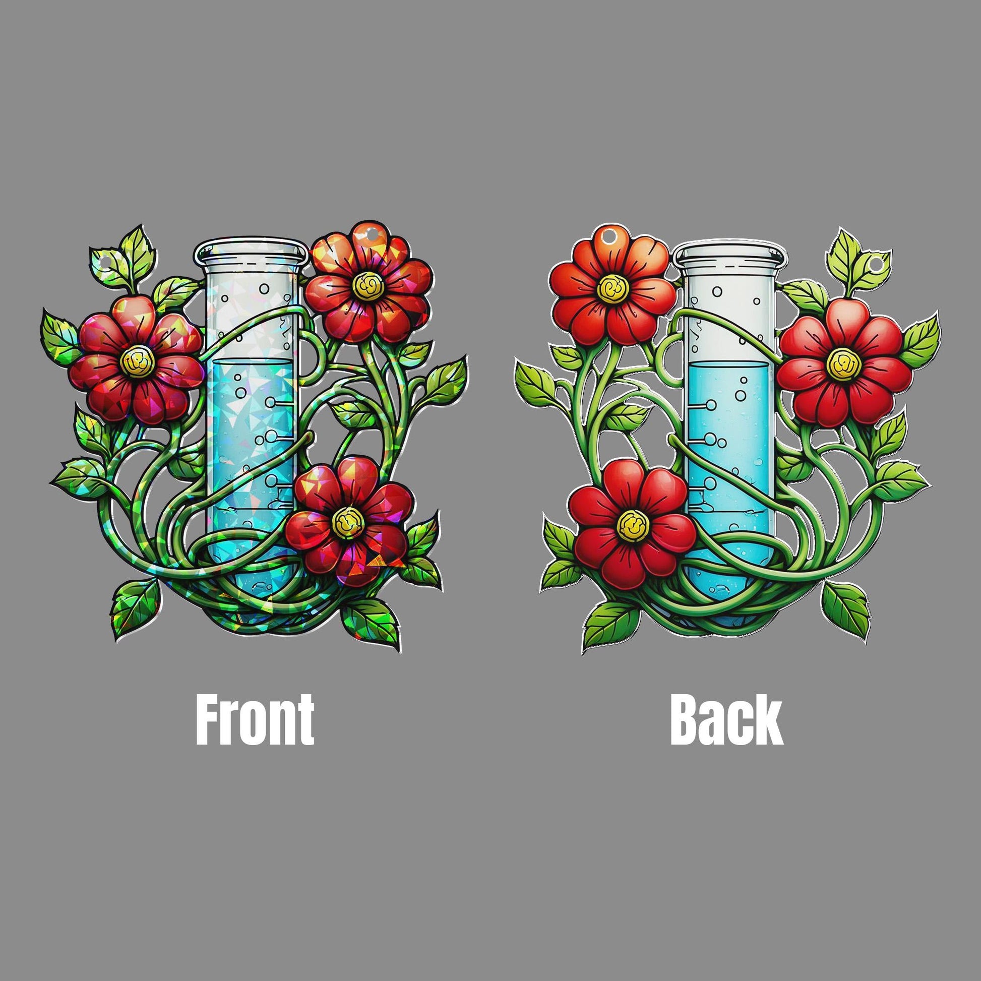 Floral Science Acrylic Window Hanging | Lab Beaker with Flowers Decor | Unique Gift for Teacher, Botanist, Plant Lover, Nature Decor