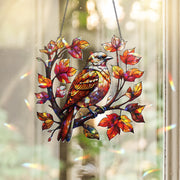 Autumn Bird Acrylic Window Hanging | Fall Leaf Decor | Stained Look Window Art | Bird Sun Catcher Gift | Seasonal Fall Home Decor