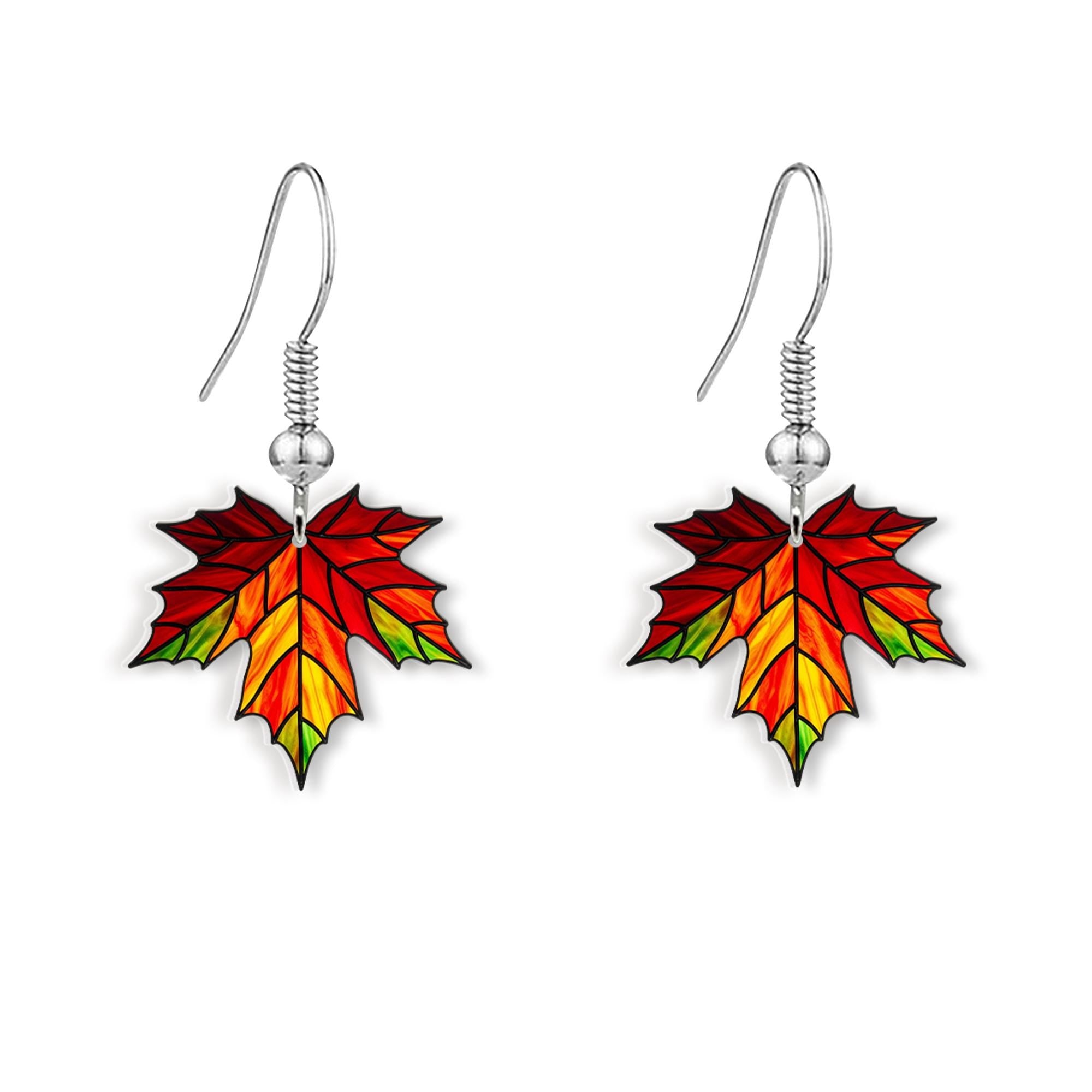 Maple Leaf Earrings, Autumn Fall Jewelry for Women, Colorful Acrylic Dangle Earrings, Nature Inspired Leaf Gift for mom