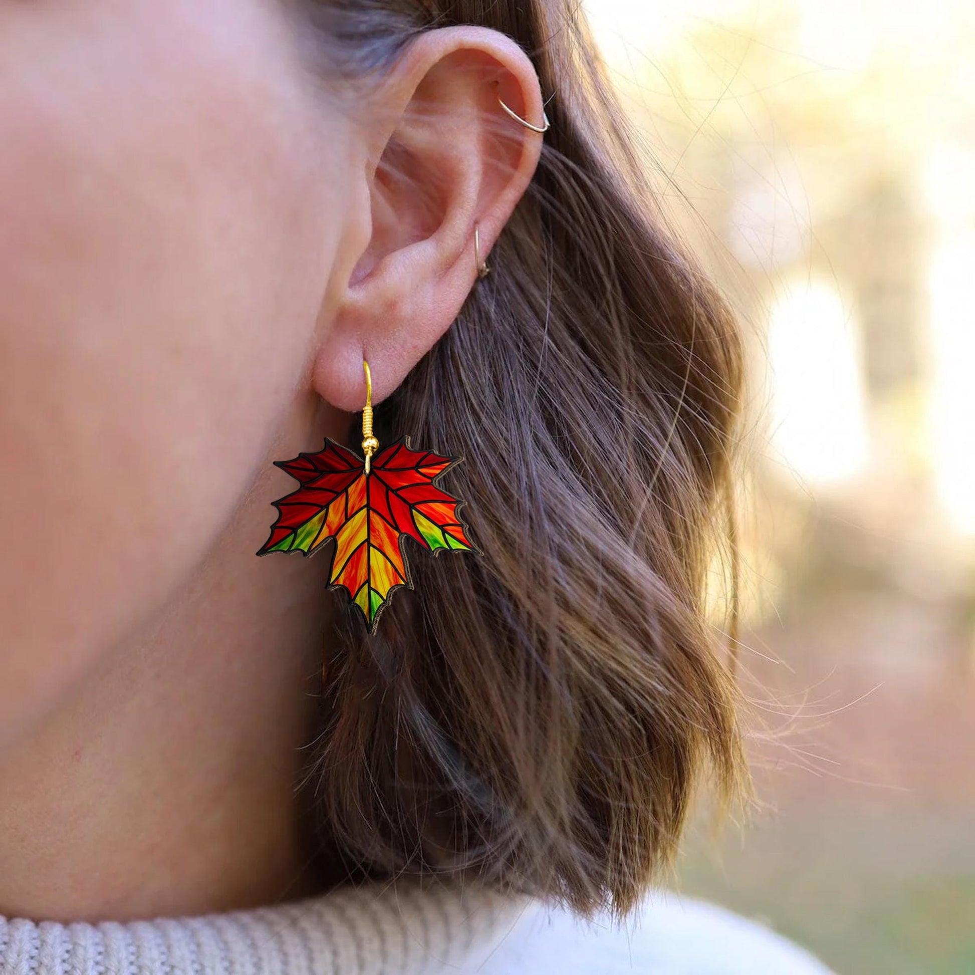 Maple Leaf Earrings, Autumn Fall Jewelry for Women, Colorful Acrylic Dangle Earrings, Nature Inspired Leaf Gift for mom