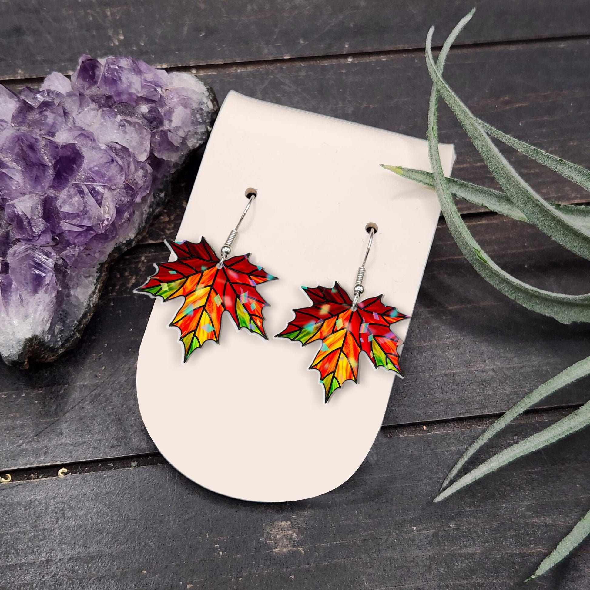 Maple Leaf Earrings, Autumn Fall Jewelry for Women, Colorful Acrylic Dangle Earrings, Nature Inspired Leaf Gift for mom