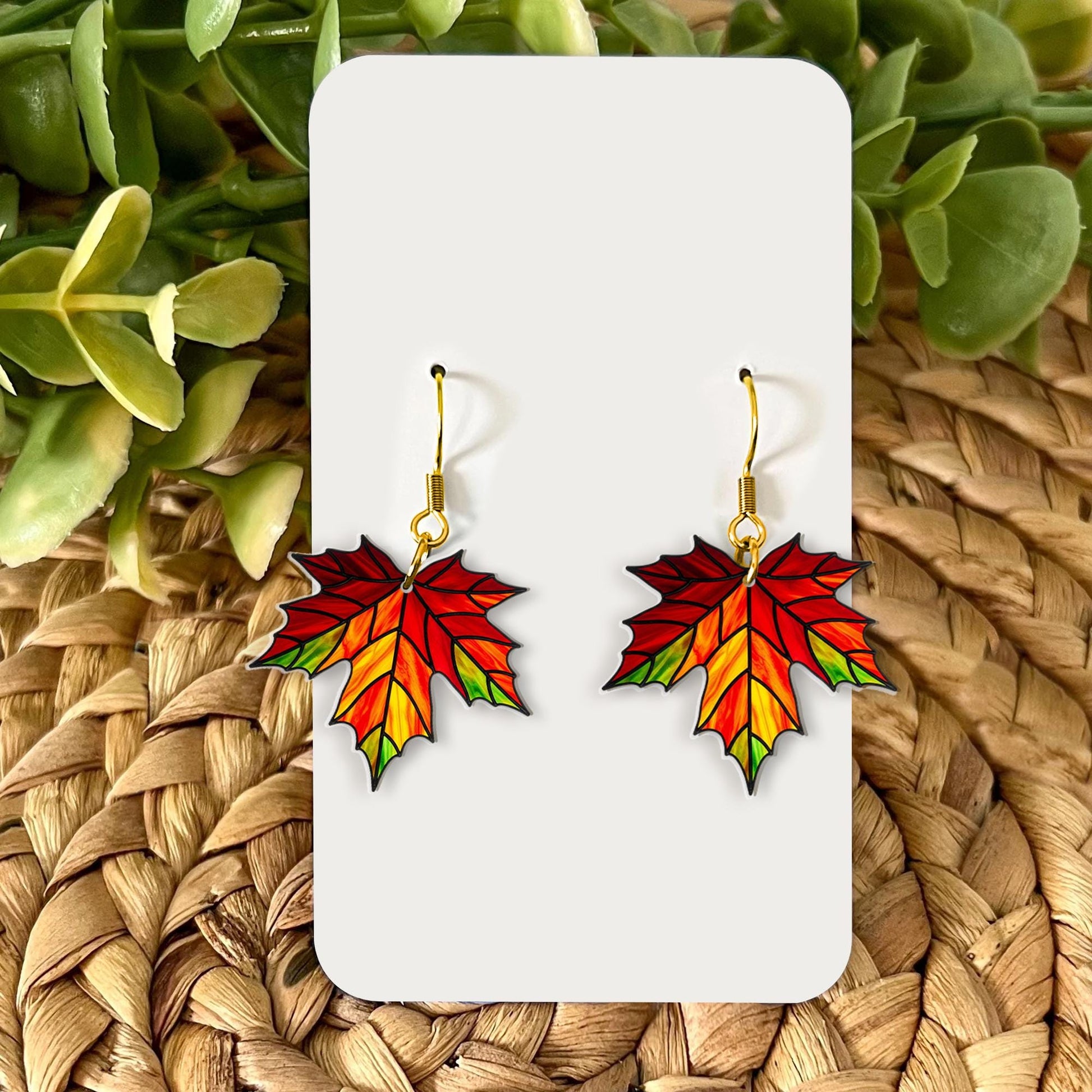 Maple Leaf Earrings, Autumn Fall Jewelry for Women, Colorful Acrylic Dangle Earrings, Nature Inspired Leaf Gift for mom