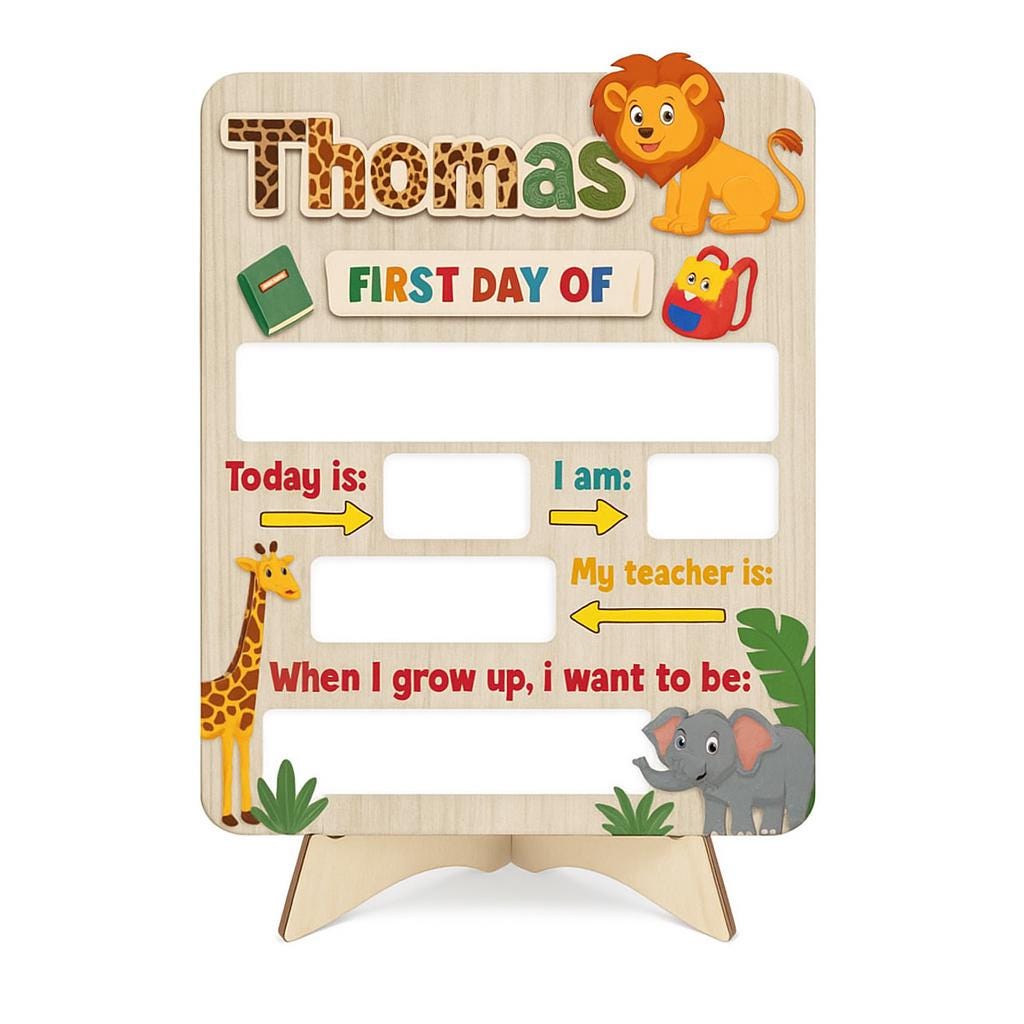 Personalized First Day of School Reusable Sign, Back to School Board, Jungle Animal Theme, My First Day Photo Prop, Kids Milestone Chart