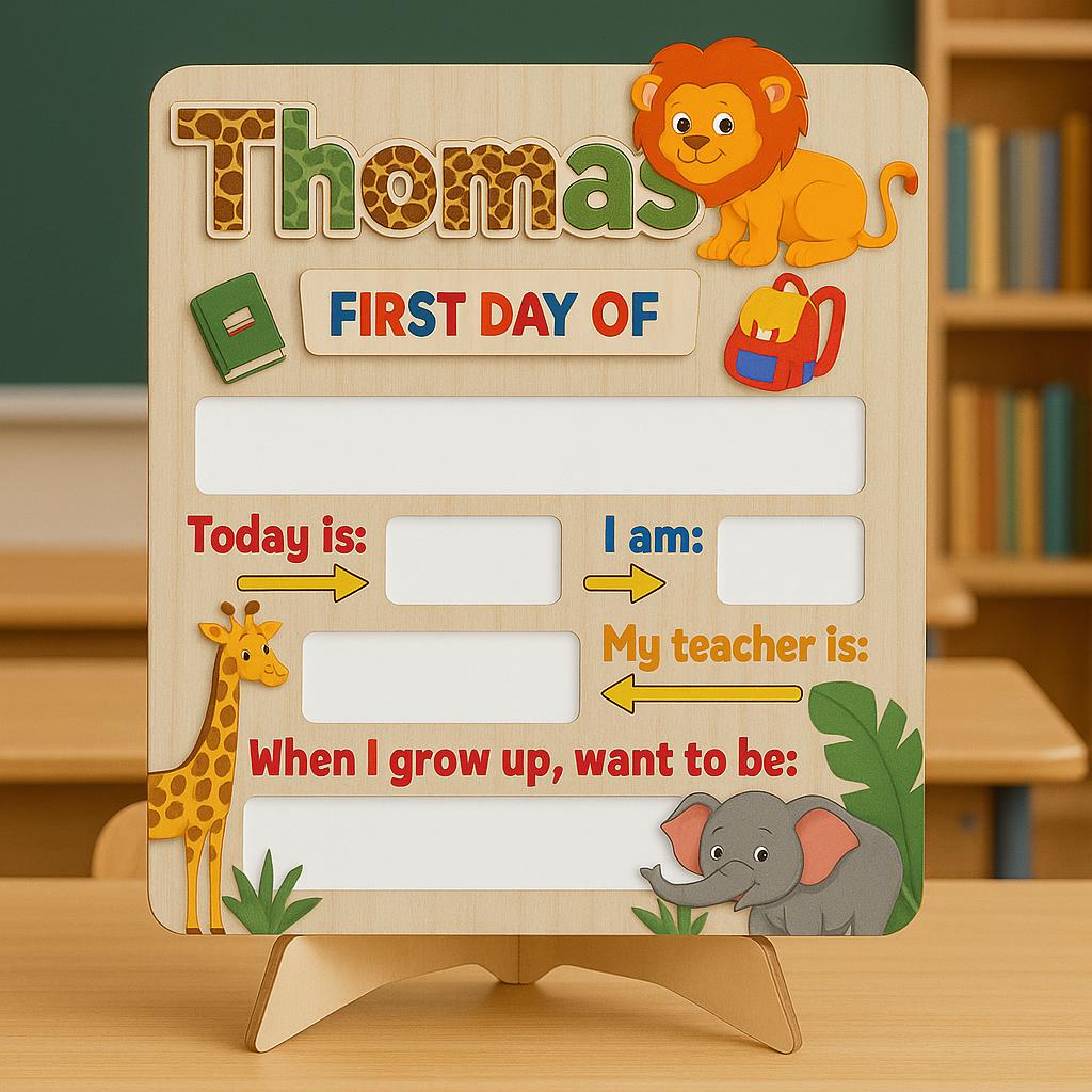 Personalized First Day of School Reusable Sign, Back to School Board, Jungle Animal Theme, My First Day Photo Prop, Kids Milestone Chart