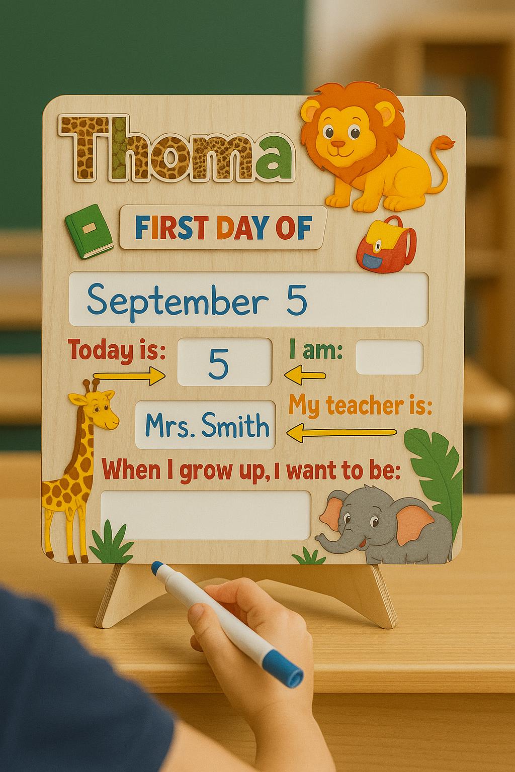 Personalized First Day of School Reusable Sign, Back to School Board, Jungle Animal Theme, My First Day Photo Prop, Kids Milestone Chart