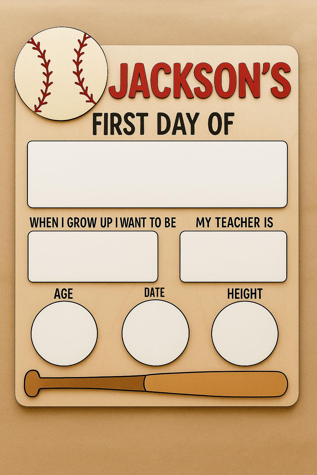 Personalized First Day of School Sign, Reusable Milestone Board, Back to School Photo Prop, Baseball Theme, Last Day Chalkboard Style