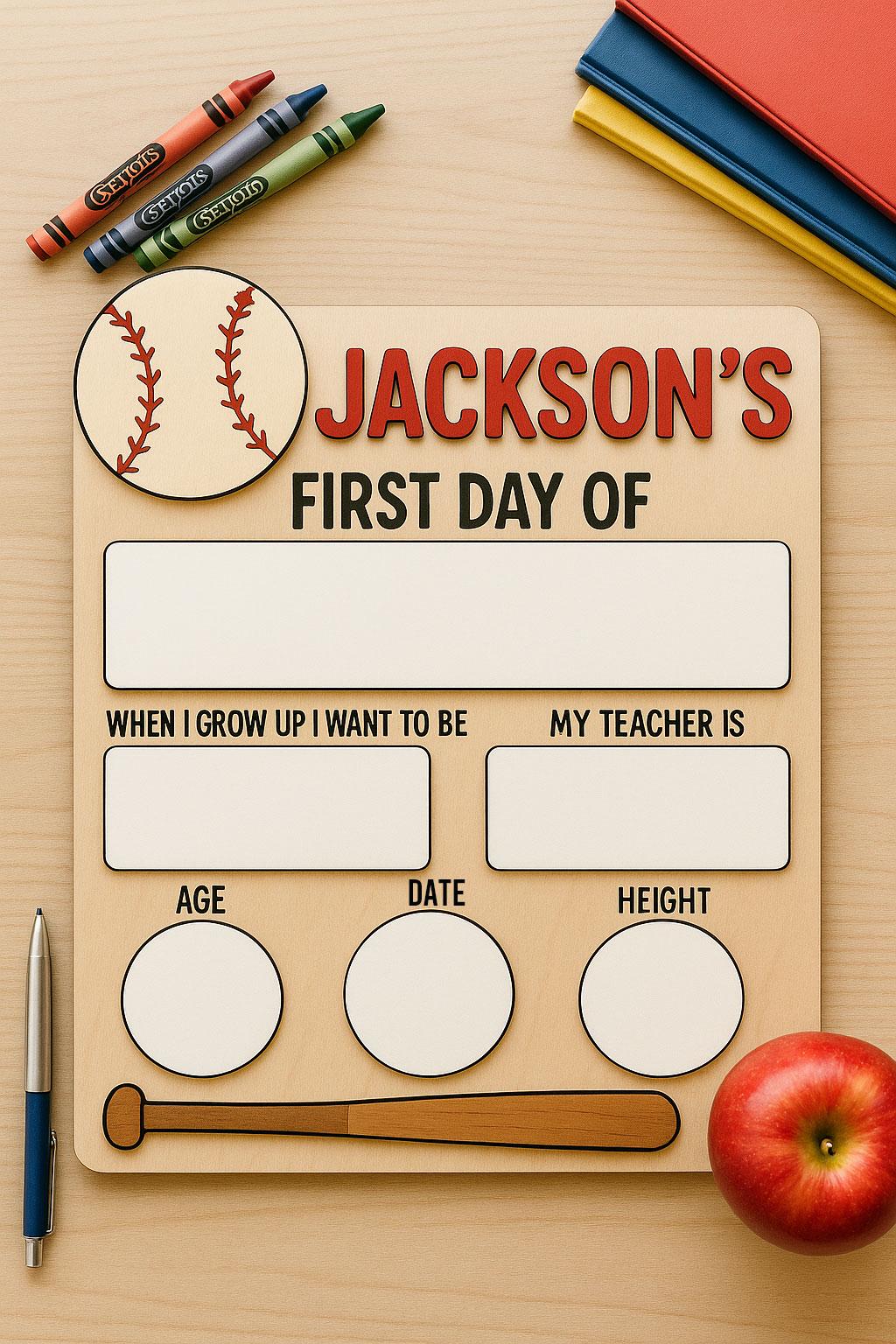 Personalized First Day of School Sign, Reusable Milestone Board, Back to School Photo Prop, Baseball Theme, Last Day Chalkboard Style