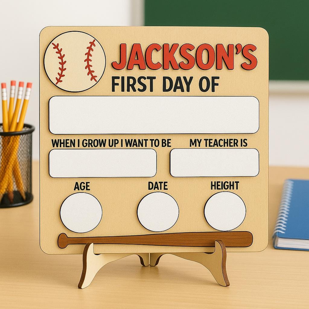 Personalized First Day of School Sign, Reusable Milestone Board, Back to School Photo Prop, Baseball Theme, Last Day Chalkboard Style