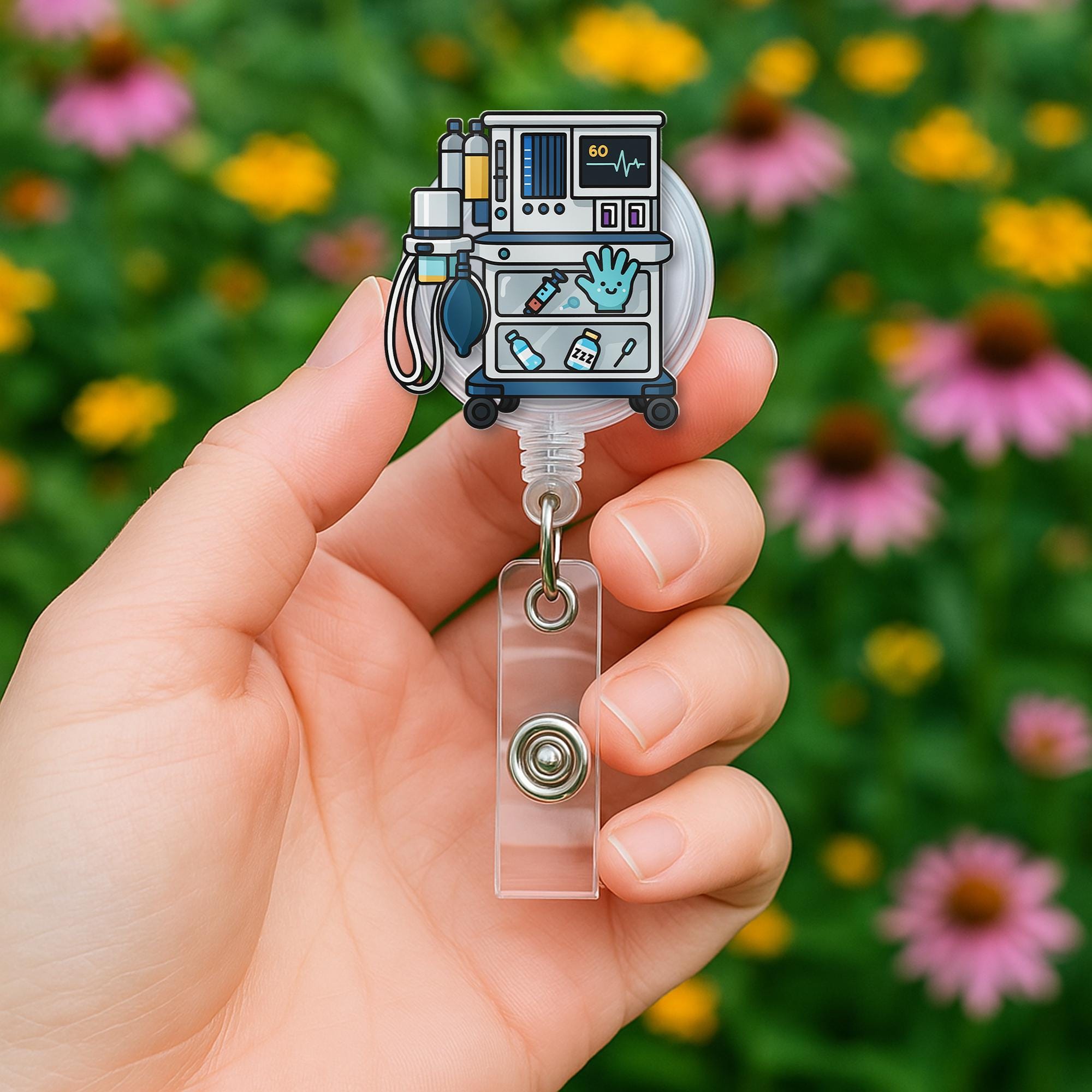 Anesthesia Machine Badge Reel, Nurse Badge Holder, Medical ID Clip, Anesthetist Gift, Hospital Work Accessory, CRNA Badge Reel
