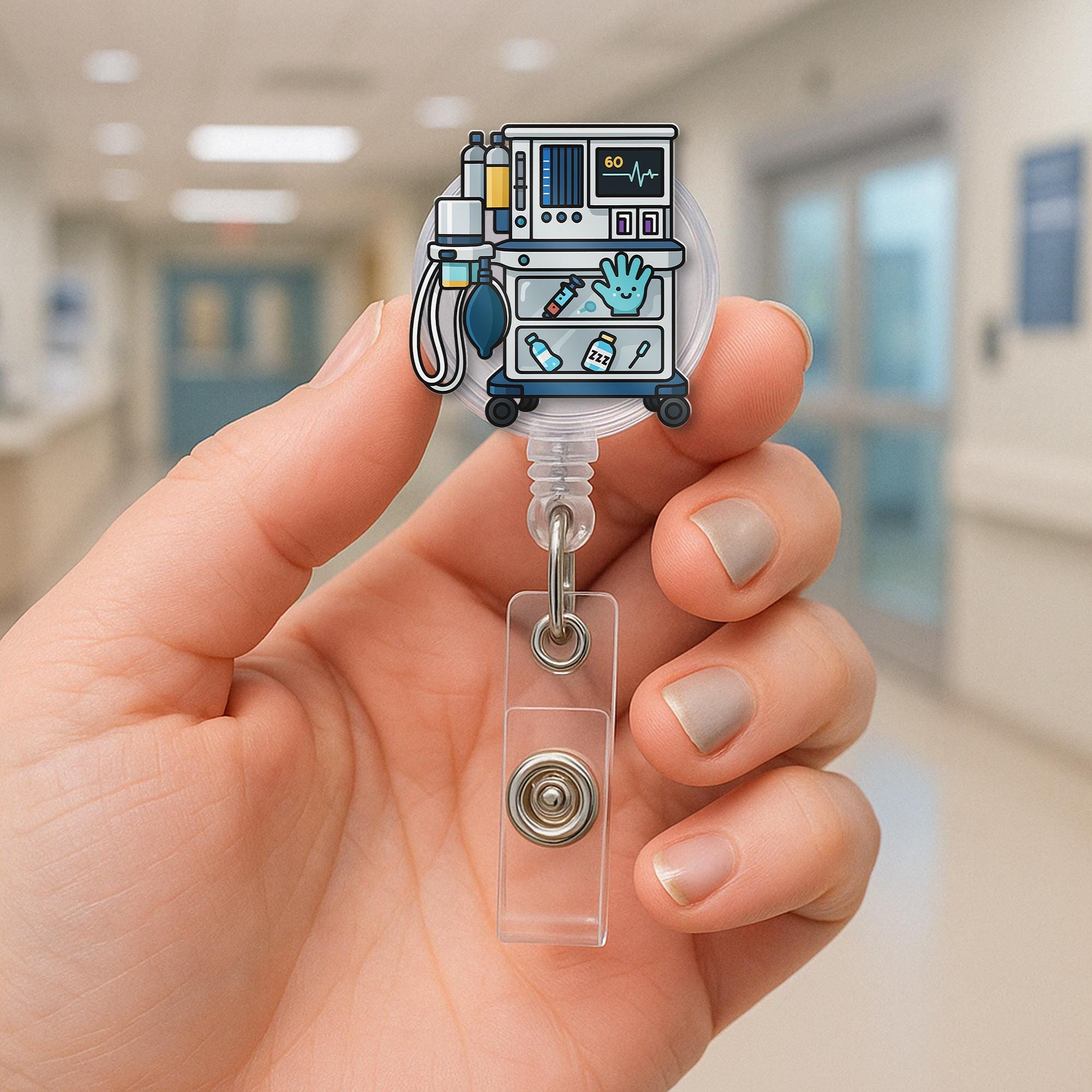 Anesthesia Machine Badge Reel, Nurse Badge Holder, Medical ID Clip, Anesthetist Gift, Hospital Work Accessory, CRNA Badge Reel