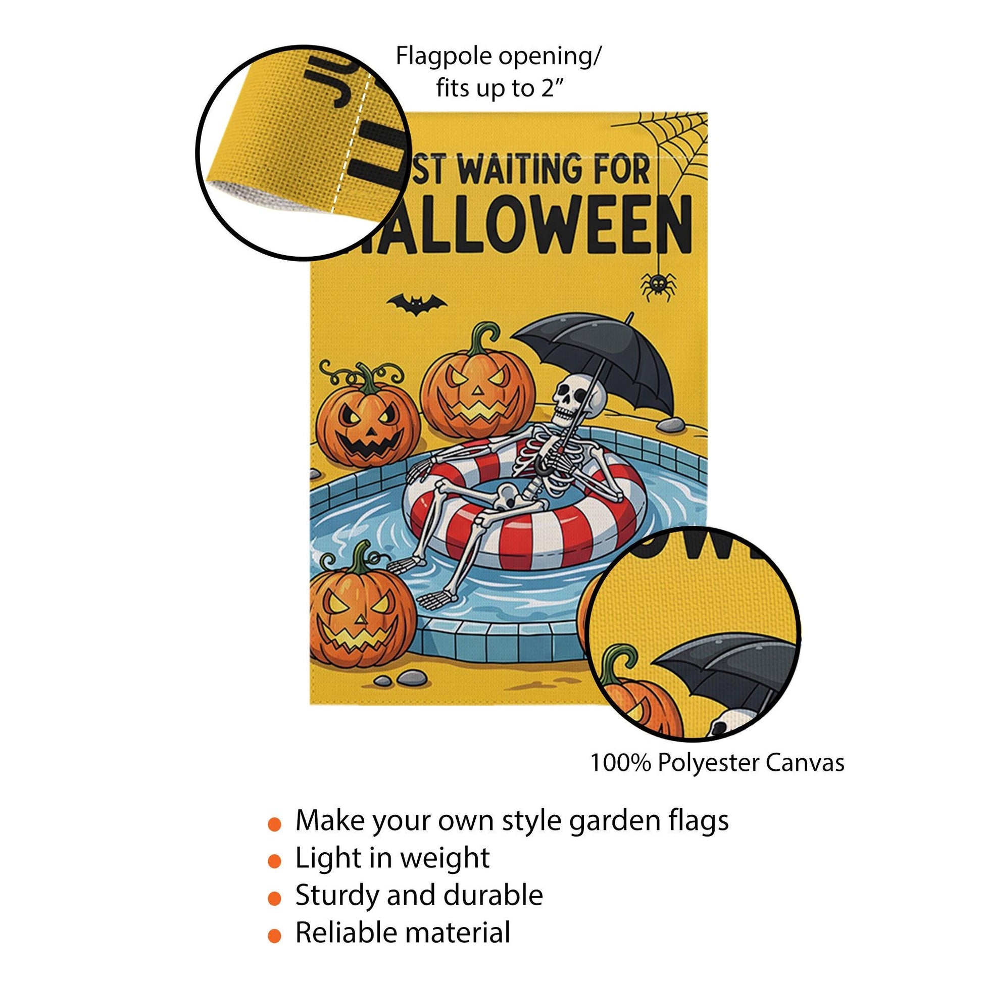 Funny Halloween Garden Flag, Skeleton Pool Float Flag, Waiting for Halloween Yard Decor, Spooky Fall Outdoor Decoration