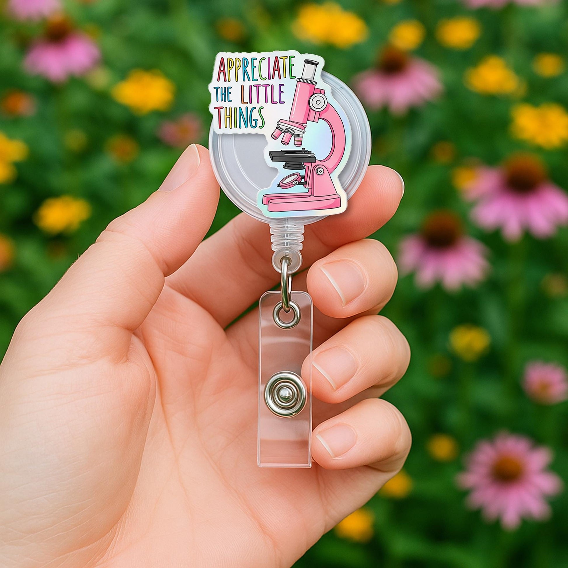 Microscope Badge Reel, Cute Science ID Holder, Appreciate the Little Things, Lab Tech Gift, Medical Badge Clip for Nurses