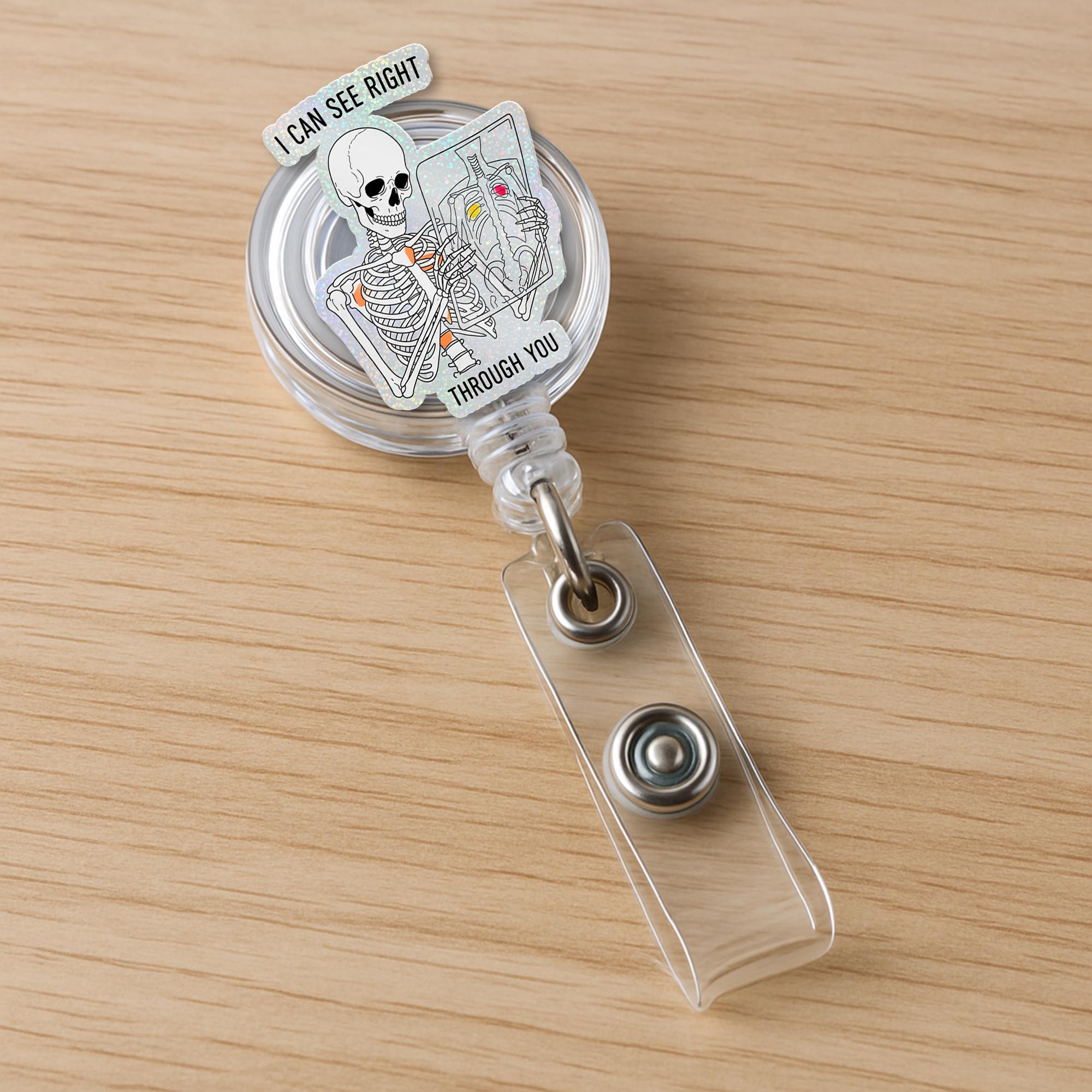 Skeleton X-Ray Badge Reel, Funny Radiology ID Holder, I Can See Right Through You, Halloween Badge Clip, Tech Gift Idea