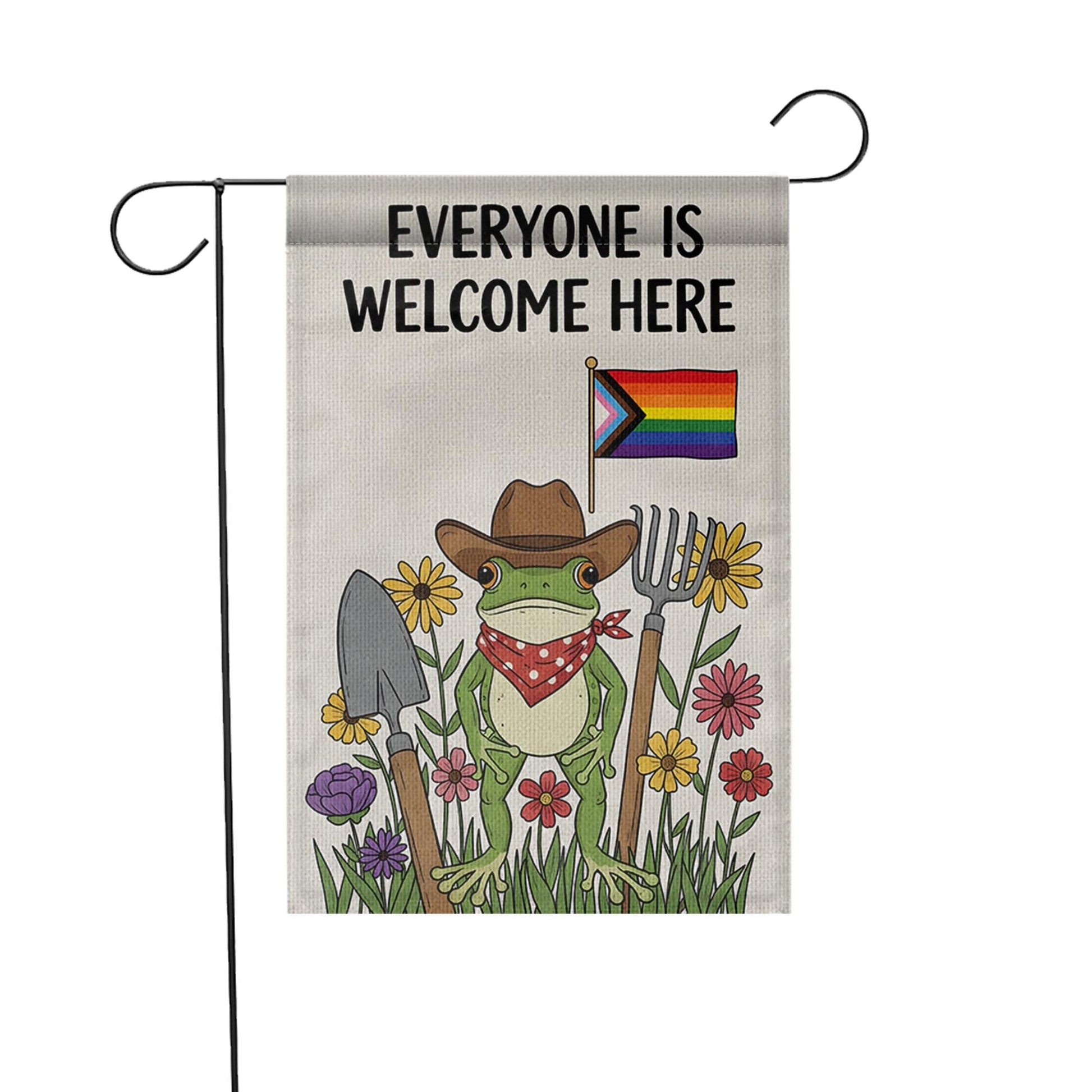Everyone Is Welcome Here Garden Flag, LGBTQ Frog Yard Decor, Cute Pride Outdoor Sign, Inclusive Funny Garden Decoration