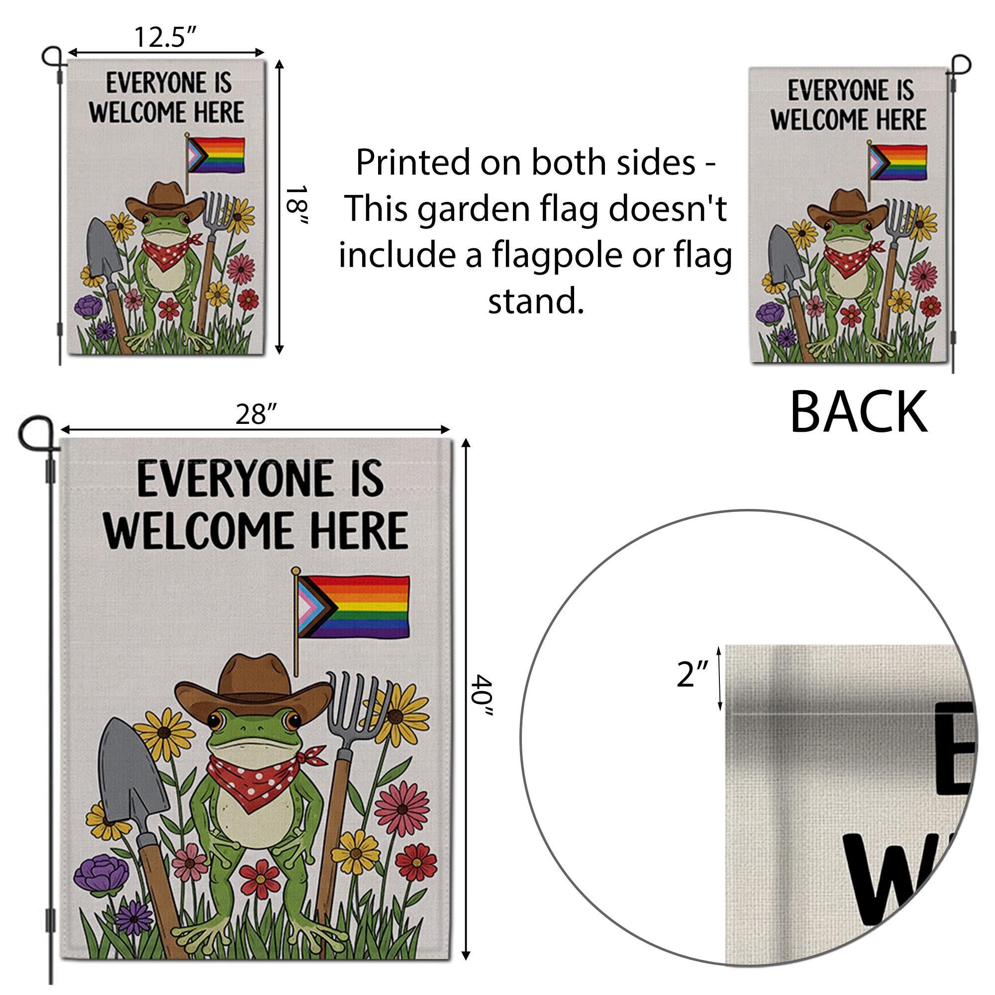 Everyone Is Welcome Here Garden Flag, LGBTQ Frog Yard Decor, Cute Pride Outdoor Sign, Inclusive Funny Garden Decoration
