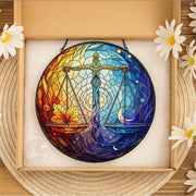 Libra Stained Glass Suncatcher – Zodiac Balance Window Hanging with Sun and Moon, Astrology Gift for Libra Sign