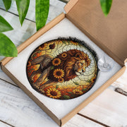 Leo Lion Glass Suncatcher – Sunflower Zodiac Window Hanging, Courageous Nature Decor, Astrology Gift